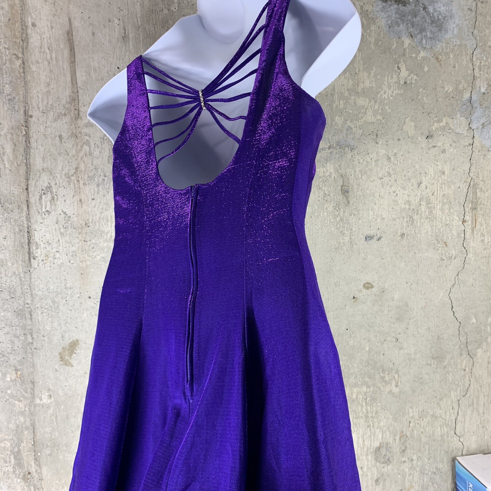 Vintage Mini Dress Purple Iridescence Fit Flare Tank Open Back Size 9/10