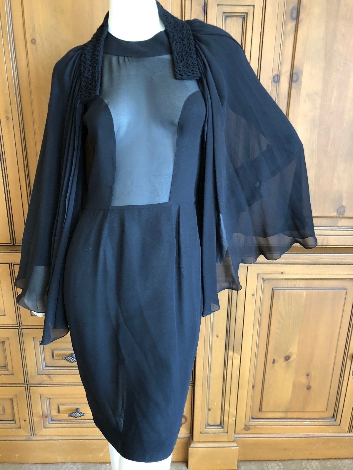 TO DIE FOR Christian Lacroix Lux Sheer Black Silk Cocktail Dress with Cape