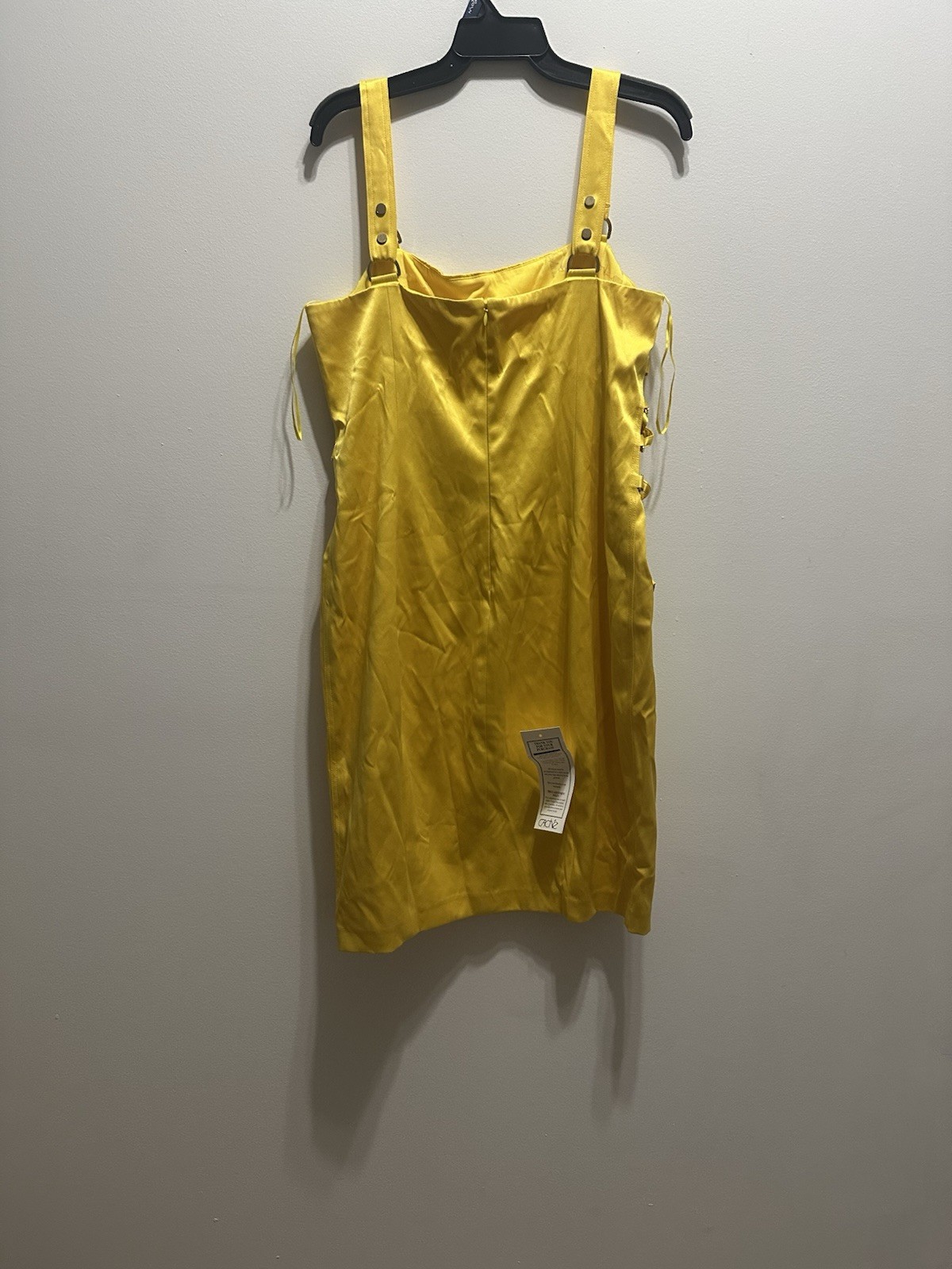 Vintage Cache 90s chic Satin yellow Dress with zippers Size 14 New With Tags
