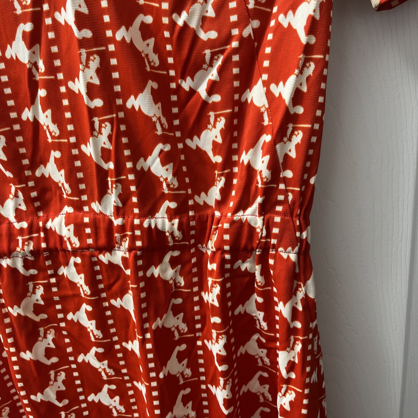 Vintage 1970s Police Novelty Print Dress Orange/Red White Cop Bobby Double Knit