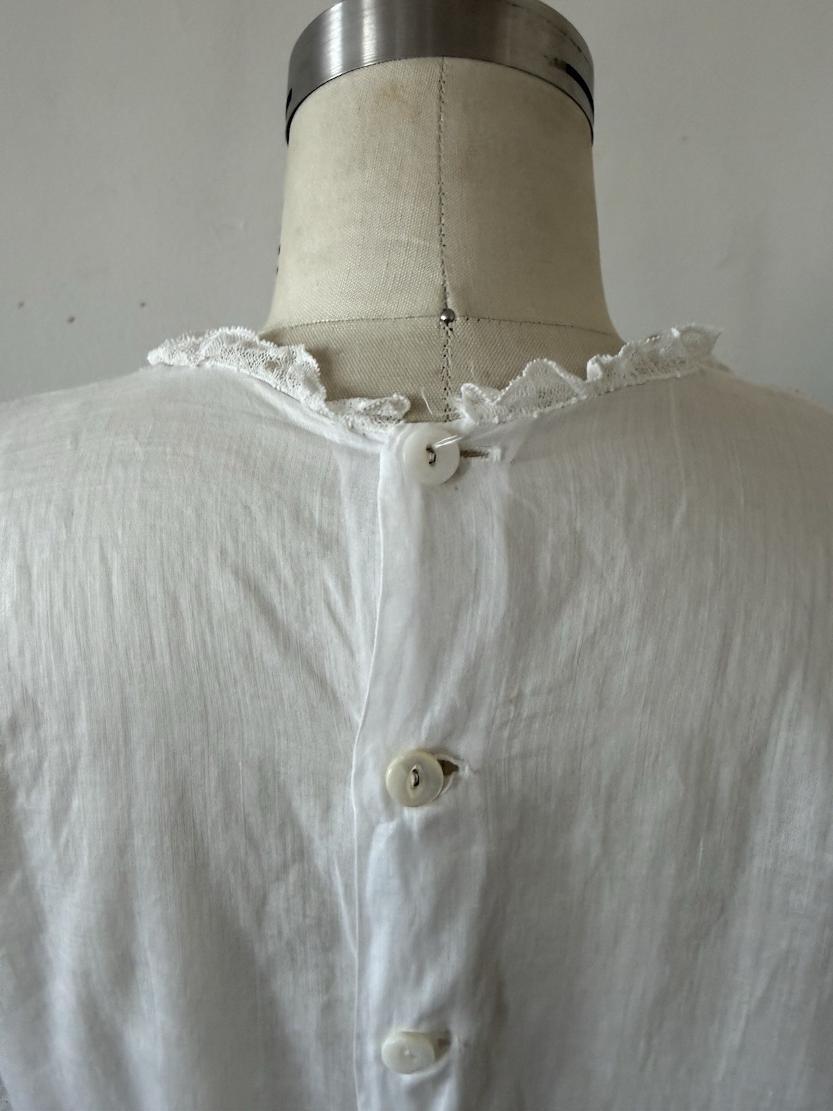 Antique Edwardian 1910s Sheer While Cotton Voile Blouse Embroidered Lace Panels