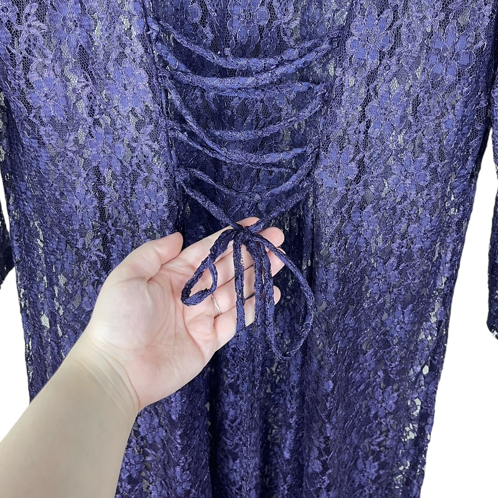 Vintage Boulevard De Paris Purple Floral Sheer Lace Corset Back Dress Whimsigoth