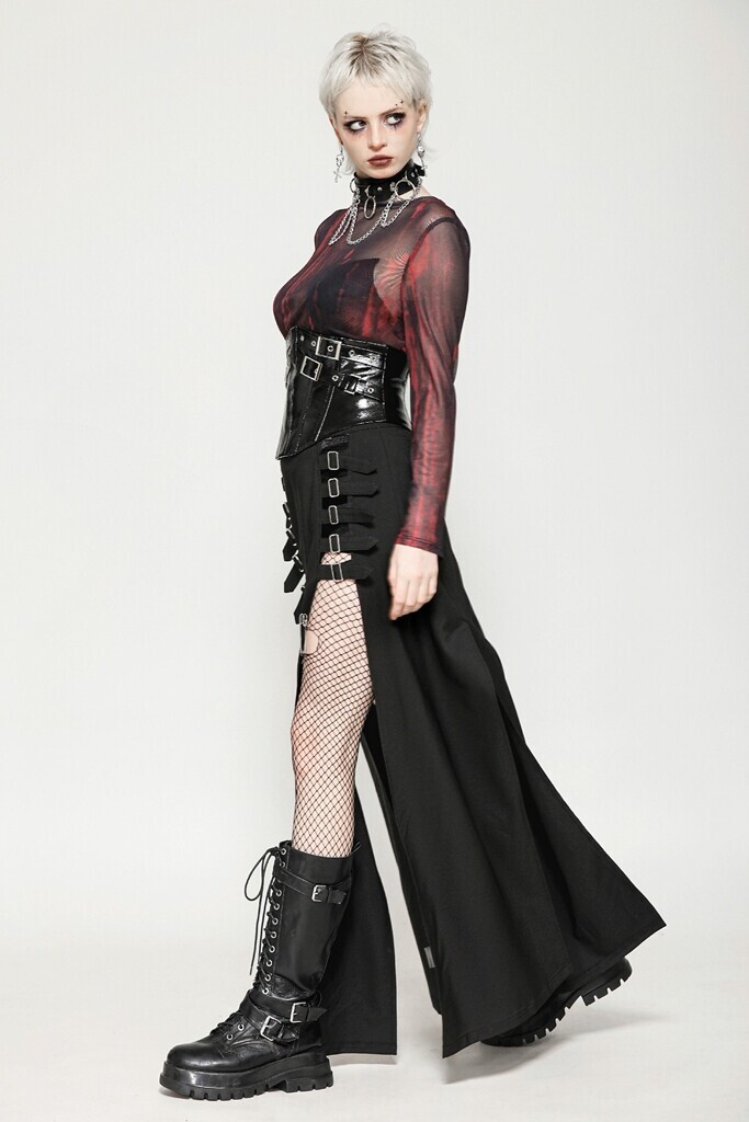Dark In Love Women Black Gothic Punk Patent Leather Metal Waist Training Corset