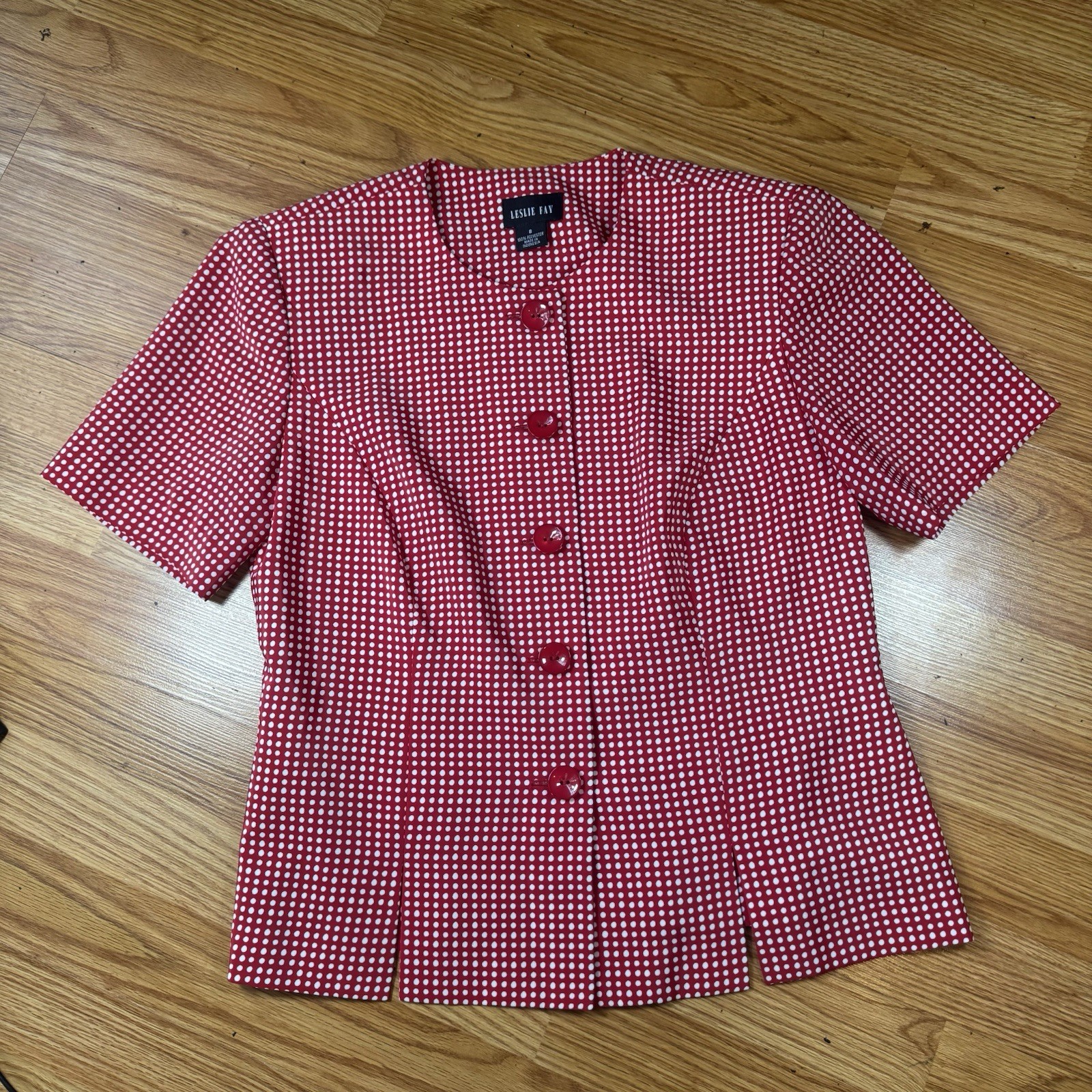 Leslie Fay Vintage 80s Women’s Polka Dot Top Shoulder Pads Classic Timeless M 8