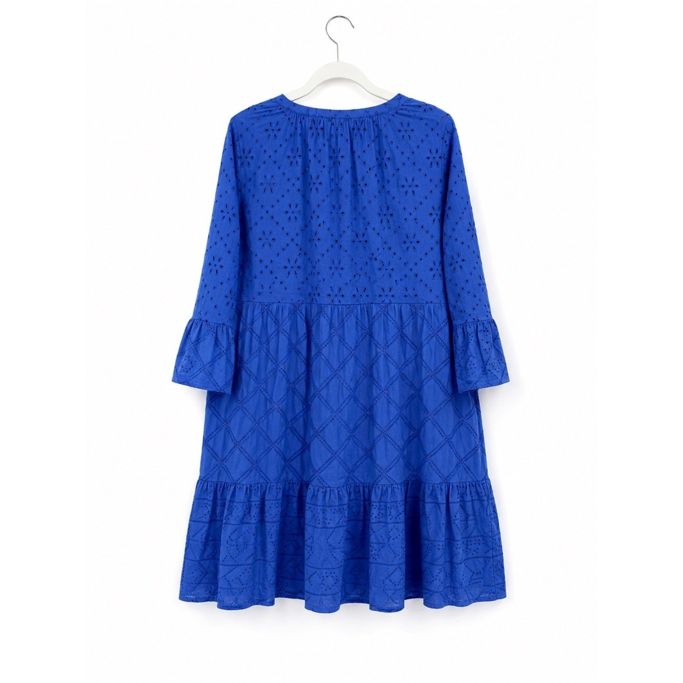 J. Jill Blue Eyelet Embroidered Tiered Cotton Dress Size L