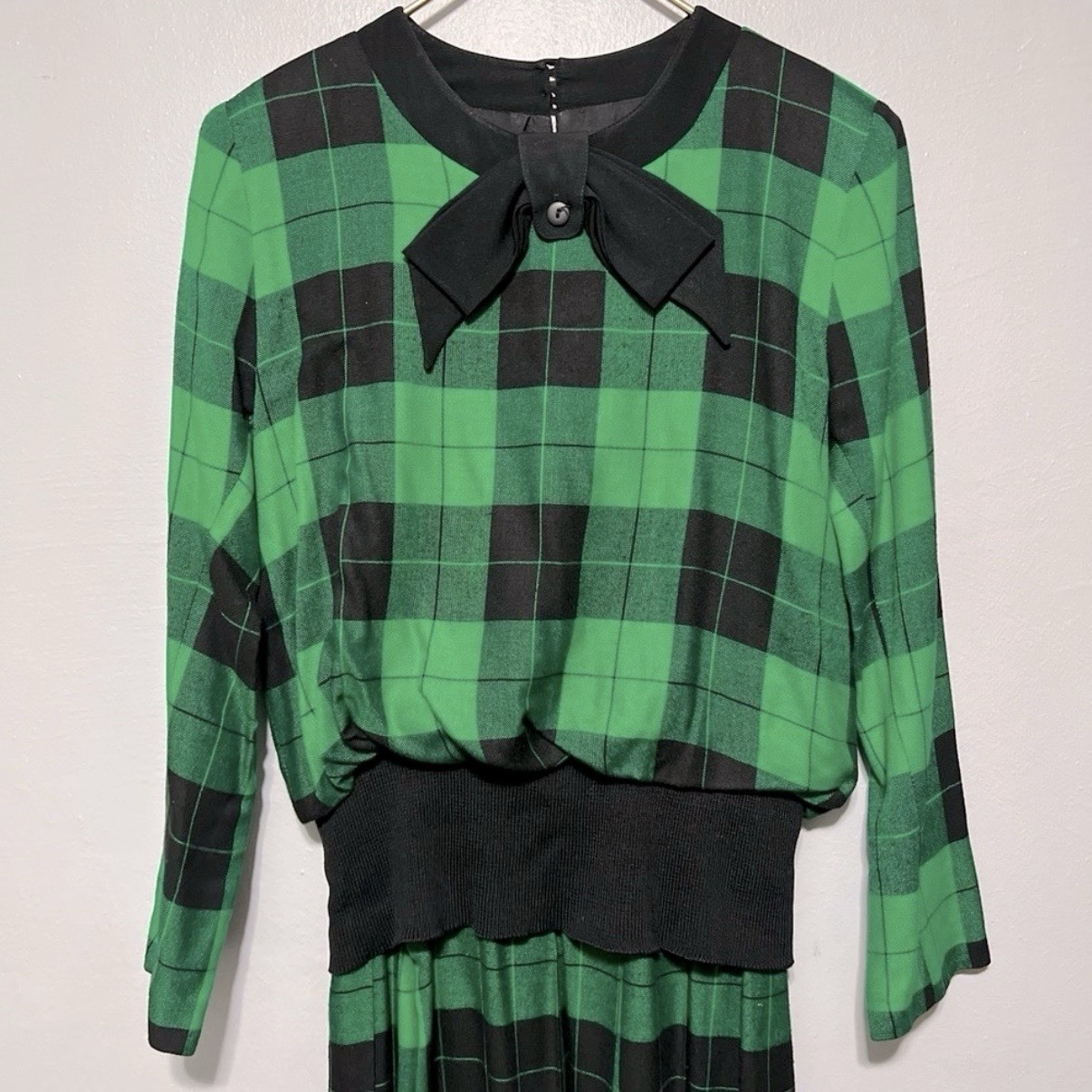 Vintage Dress Bichon By Cynthia Howie Pleated Plaid Dress Made In USA Christmas