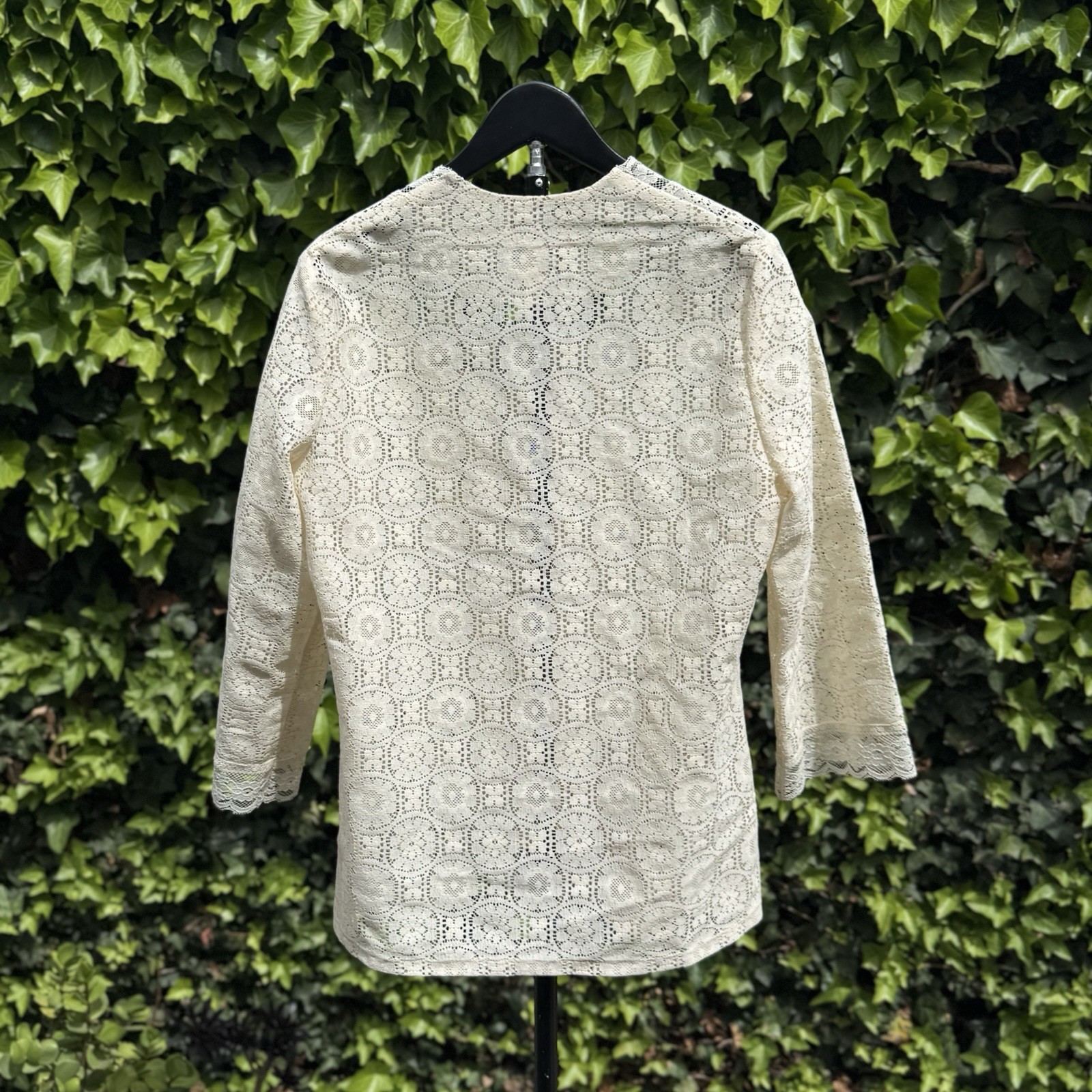 Vintage Tumbleweeds Lace Blouse 3/4 Sleeves – Ivory/Cream Top M