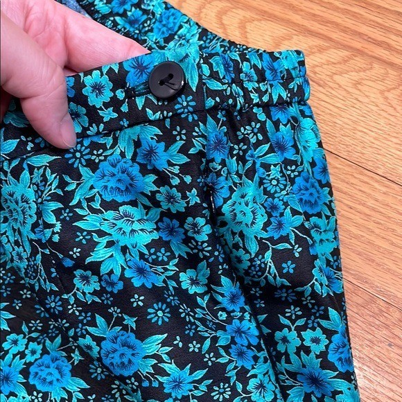 Vintage Leslie Fay Womens Blue Floral Cigarette Pants Size 10P Fairy Feminine