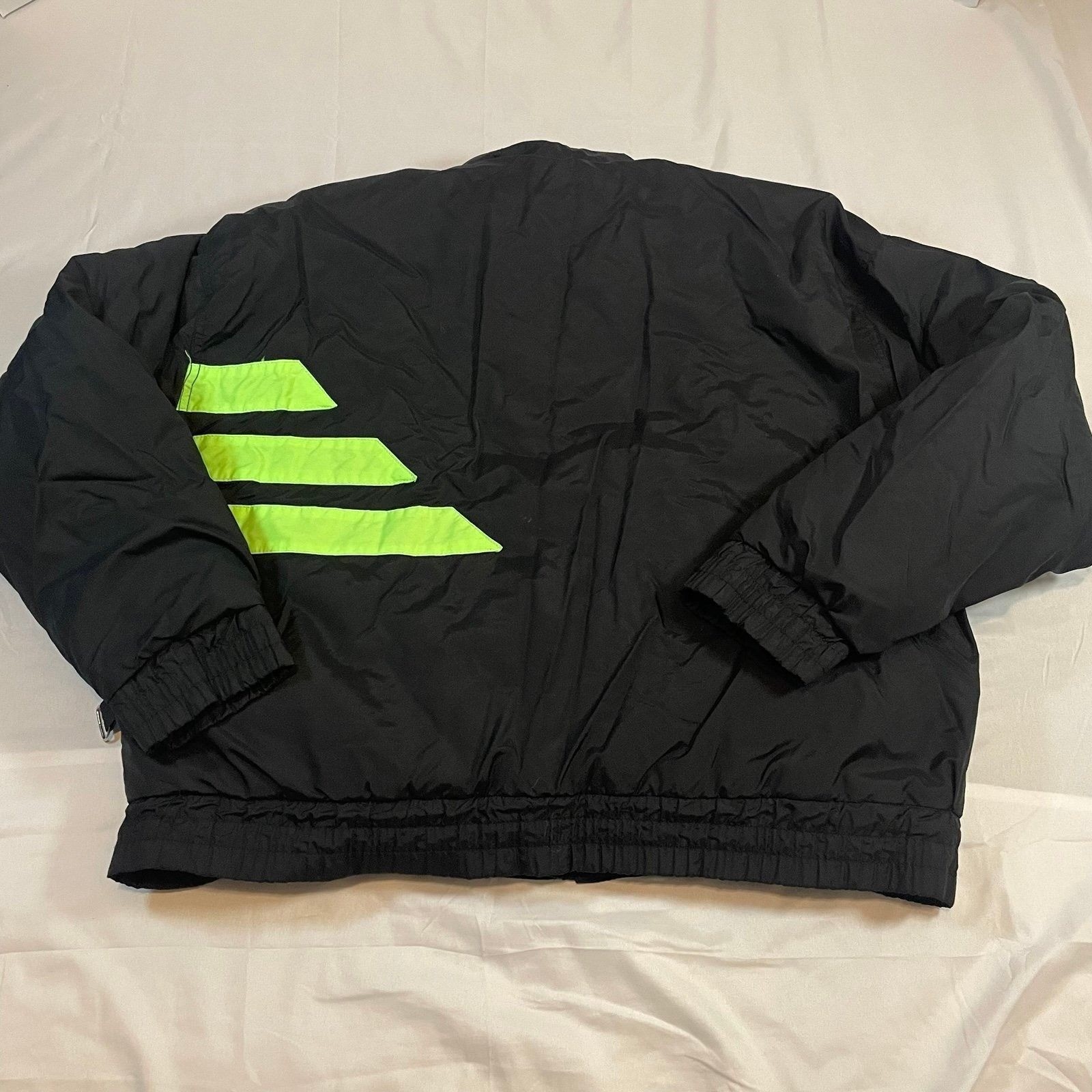 Vintage UA Sport Neon Puffer Jacket Womens Large Black Pink Green 80s 90s Retro