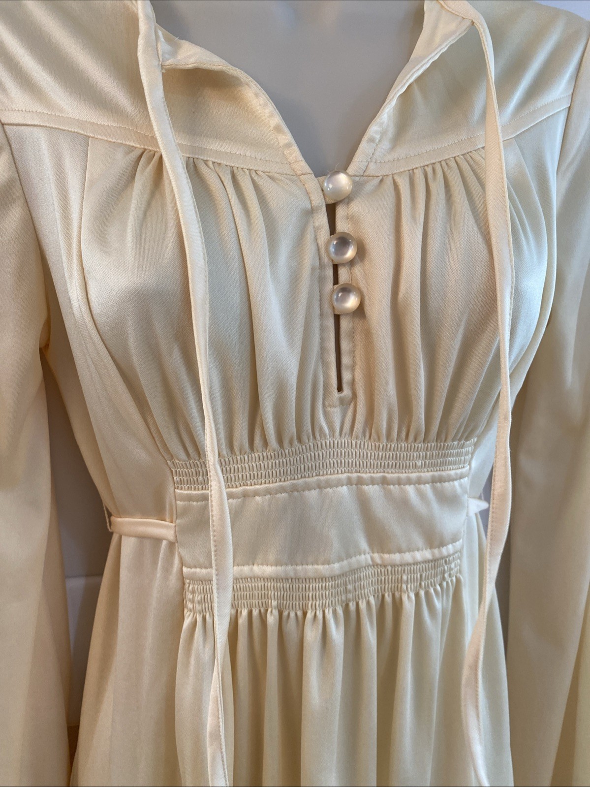 True Vintage 1970s Disco Career Dress Cream/Yellow Tie Belt Sz S?