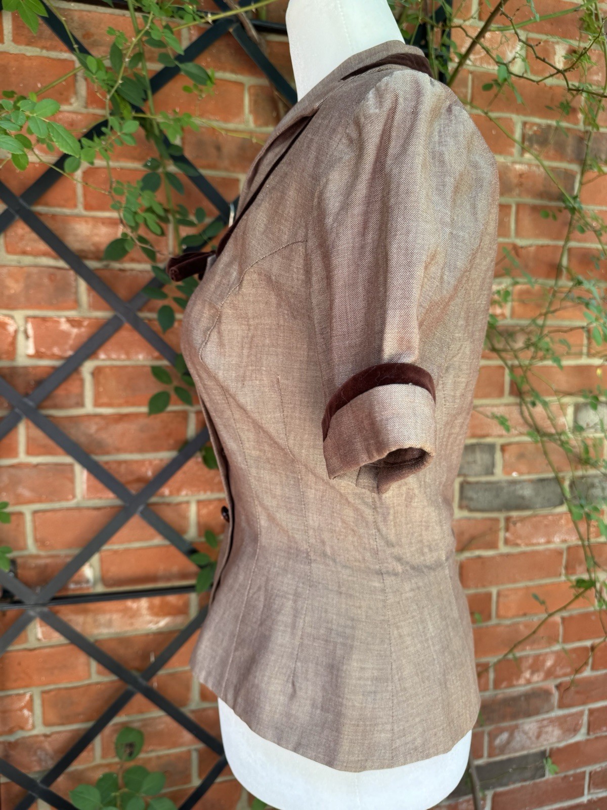 Vintage 1940s 1950s Brown Jacket Top With Snipped Waist Size XS-S