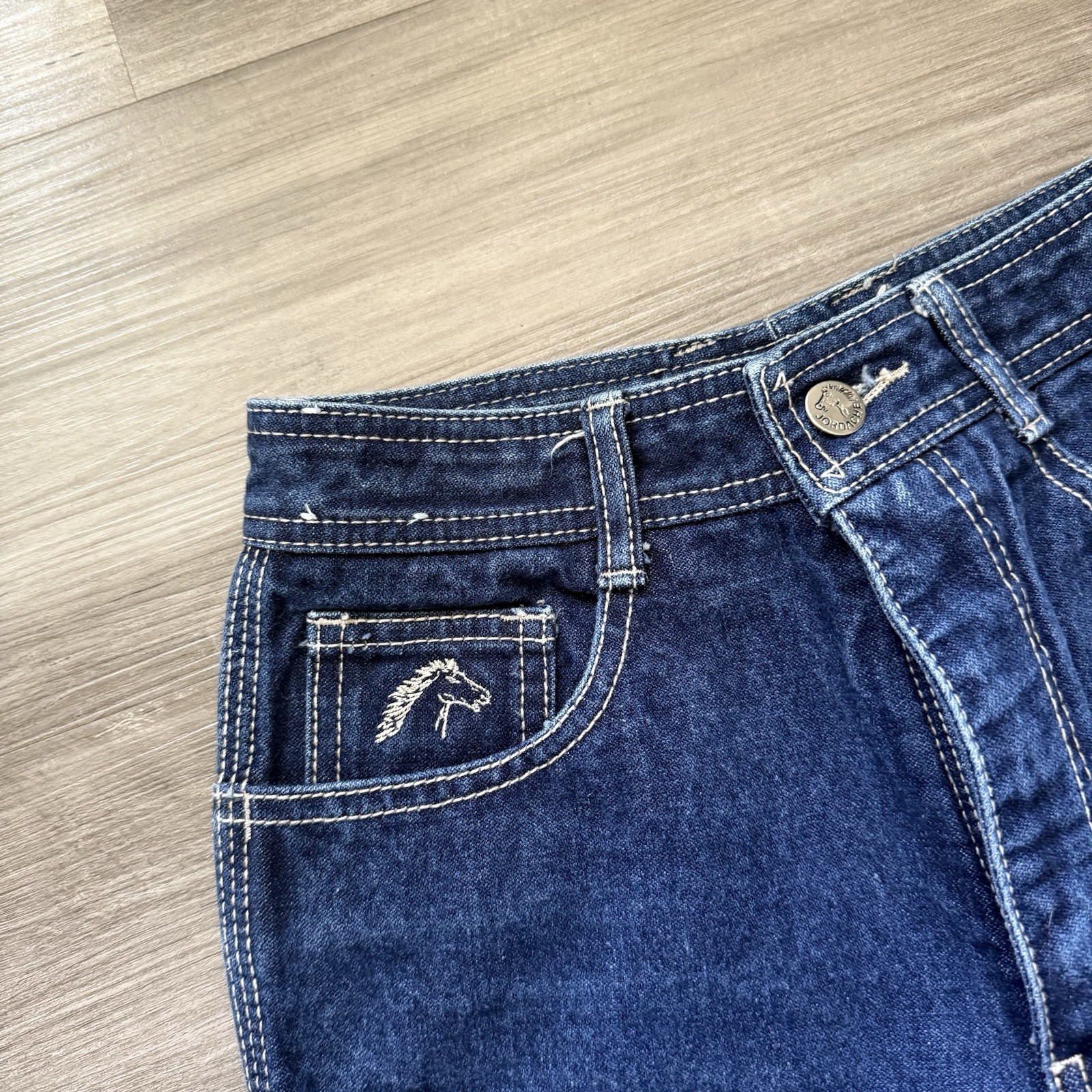 Vintage Jordache Horsehead Jeans Size 26×32 70s White Stitch High Waist Raw Hem
