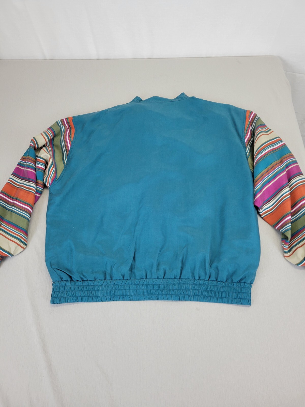 Out Brook Snap Up Track Suit 100% Silk Teal Stripes Boho 80’s Vintage