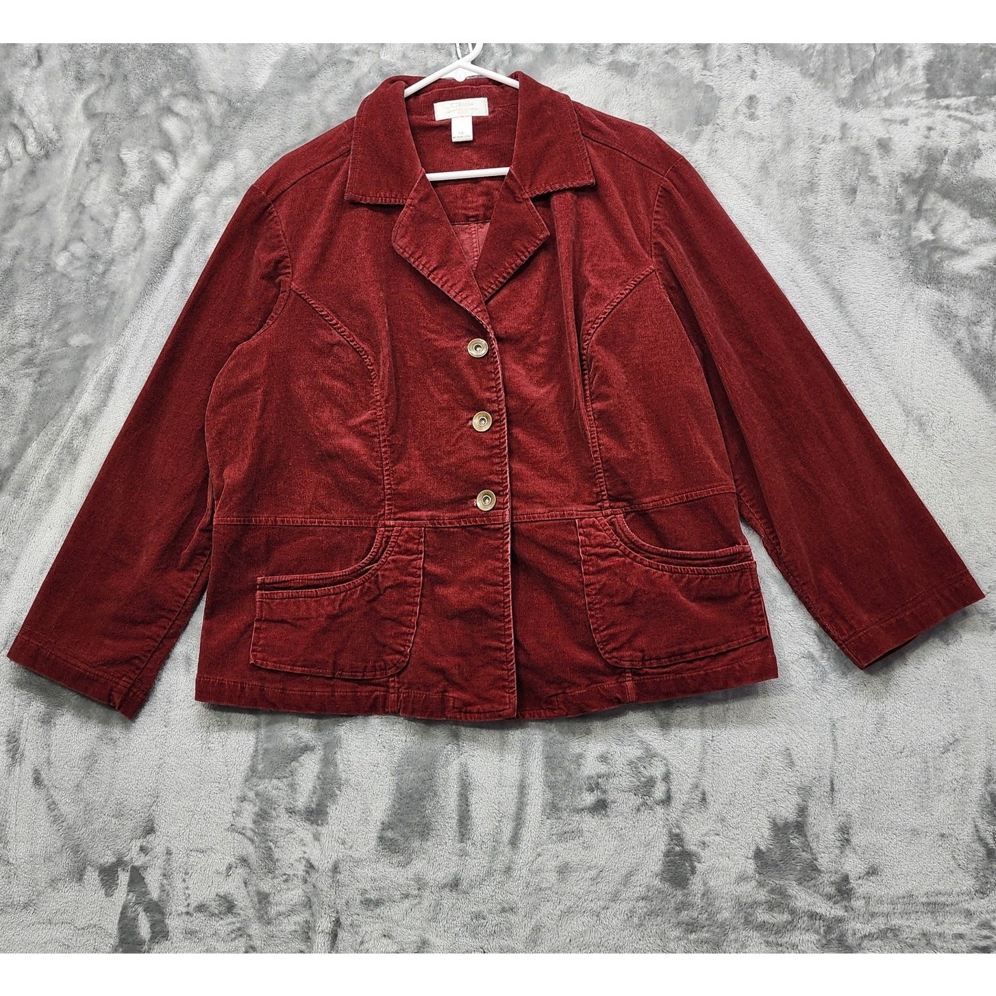 Vintage CJ Banks Jacket Womesn 1X Red Wine Corduroy Stretch Cotton Casual Preppy