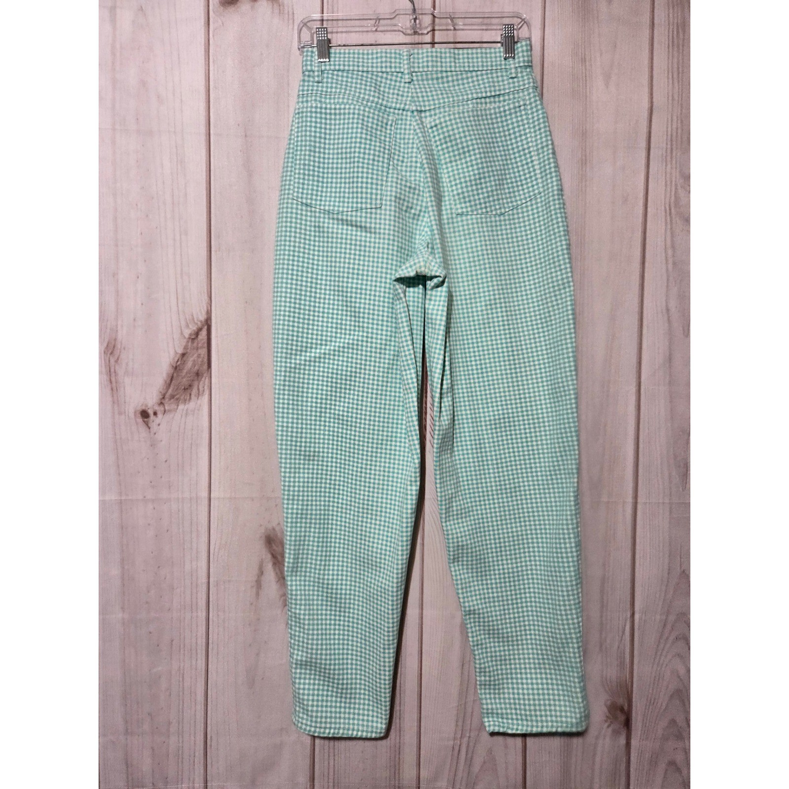 Casual Corner Vintage Gingham High Waisted Pants Teal White Size 8 USA Spring