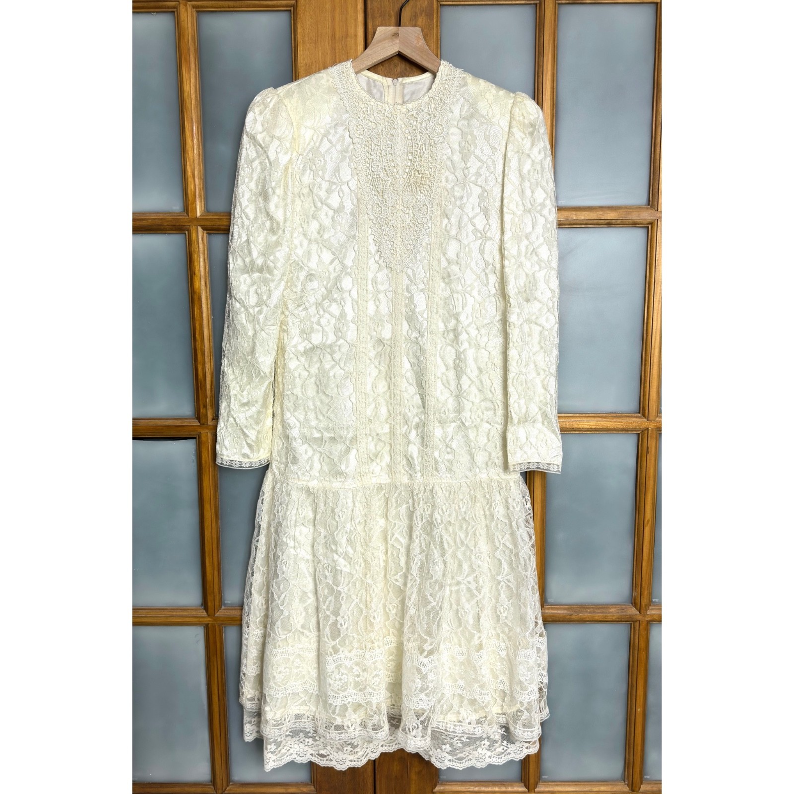 GUNNE SAX Jessica McClintock Vintage Lace Long Sleeve Dress size 14 fits 6-8
