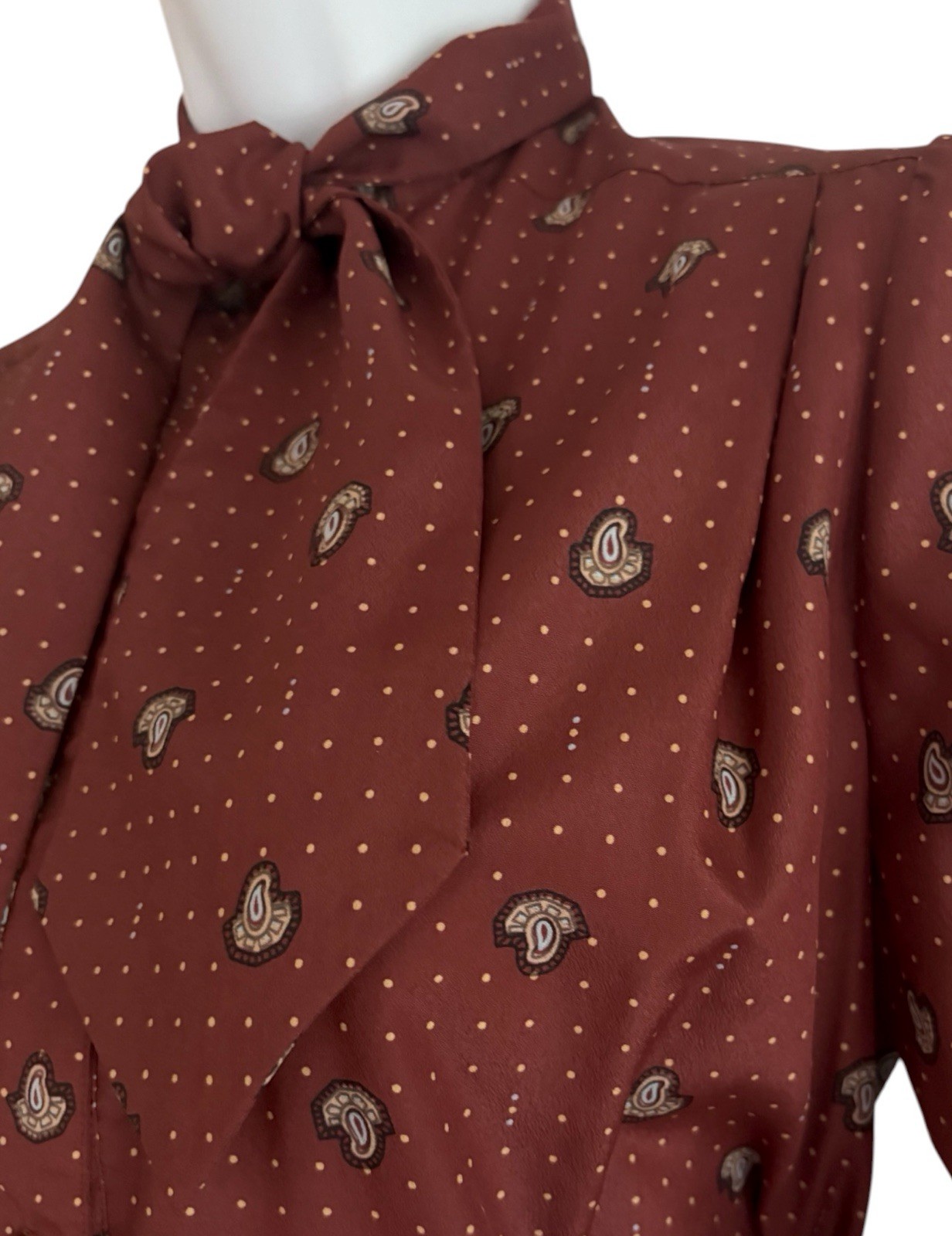 Vintage Evan Picone Secretary Blouse 80s Rust Paisley Bow Tie Blouse M