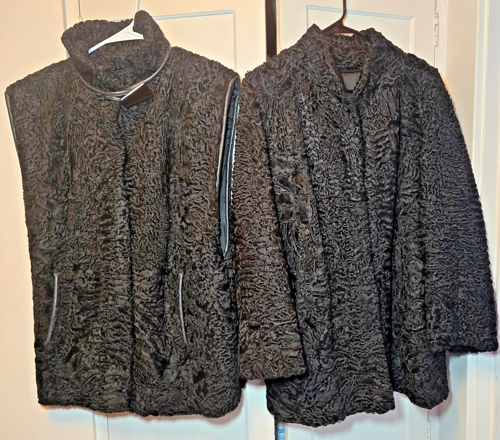 VTG Black PERSIAN LAMB & MINK Vienna Austria Helga Smrz VEST & COAT | Large