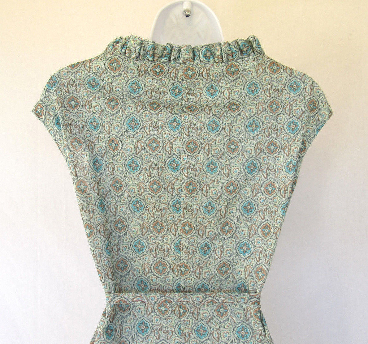 VINTAGE 1960s 70s MOD JUST’N TIME DRESS FLORAL PAISLEY BELT RUFFLE POLYESTER