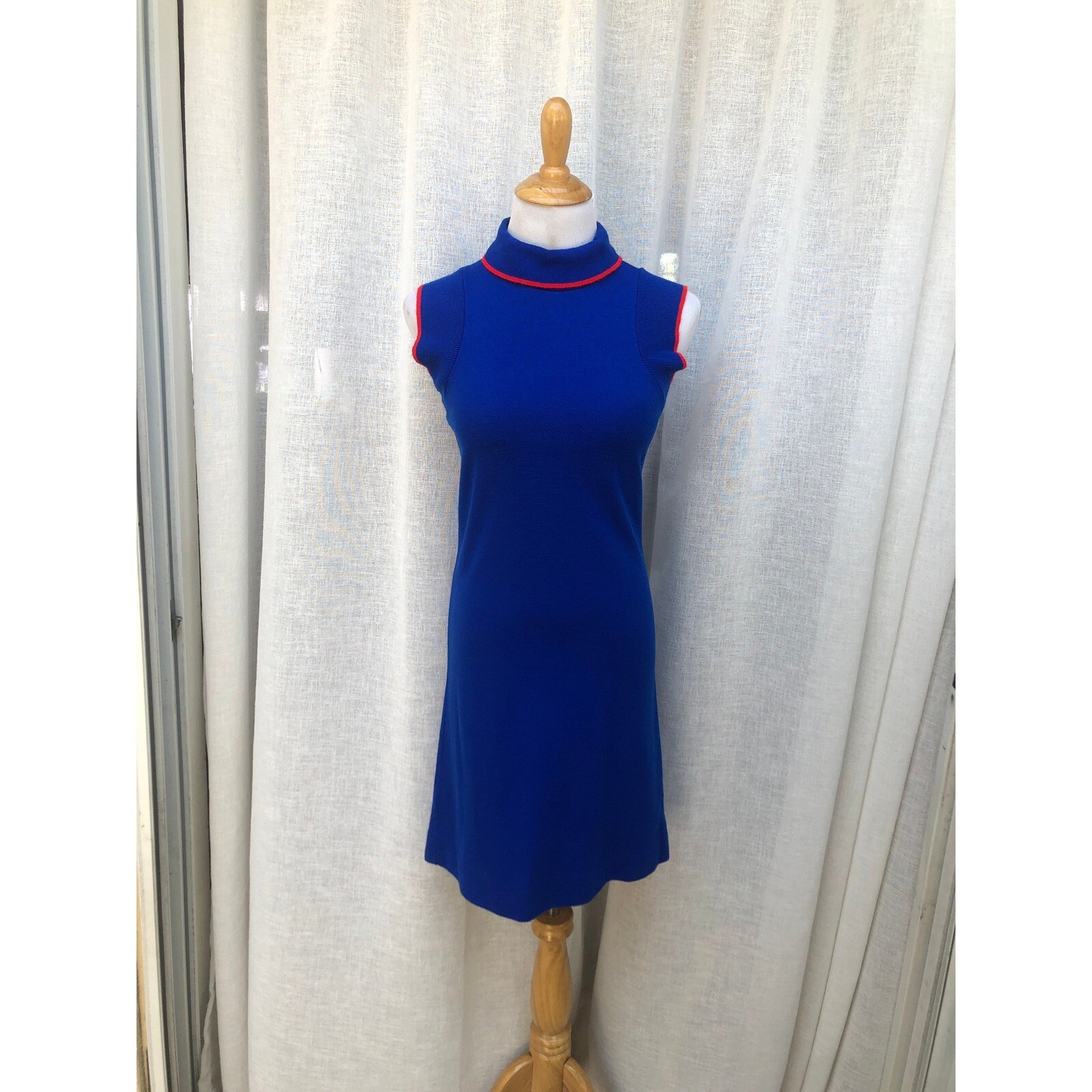 1960 Helen Whiting Sleeveless Blue With red knitted mini Dress