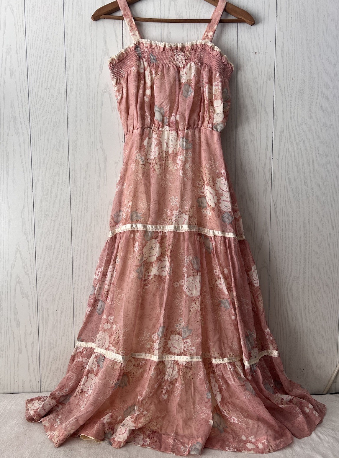 Vintage 70’s This is Yours Floral Prairie Maxi Dress Cami Blush Size 5 Core Boho