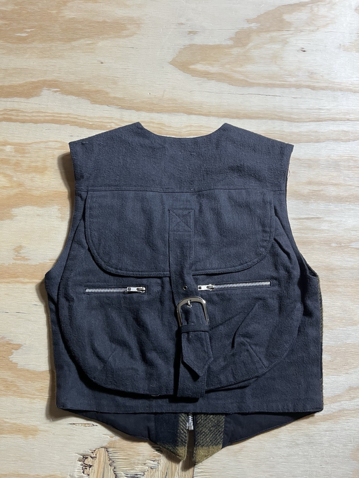 Vintage Jou Jou Backpack Vest 80s Women Small Wool Brown Tank Gilet Waistcoat