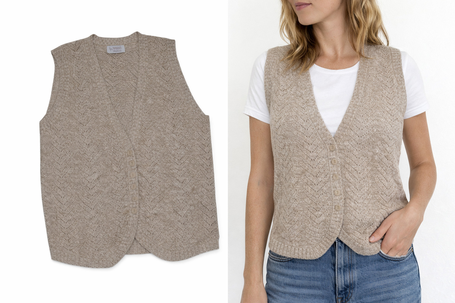 VTG Beldoch Popper Knit Vest Buttoned Down Cottagecore USA MADE Linen Cotton