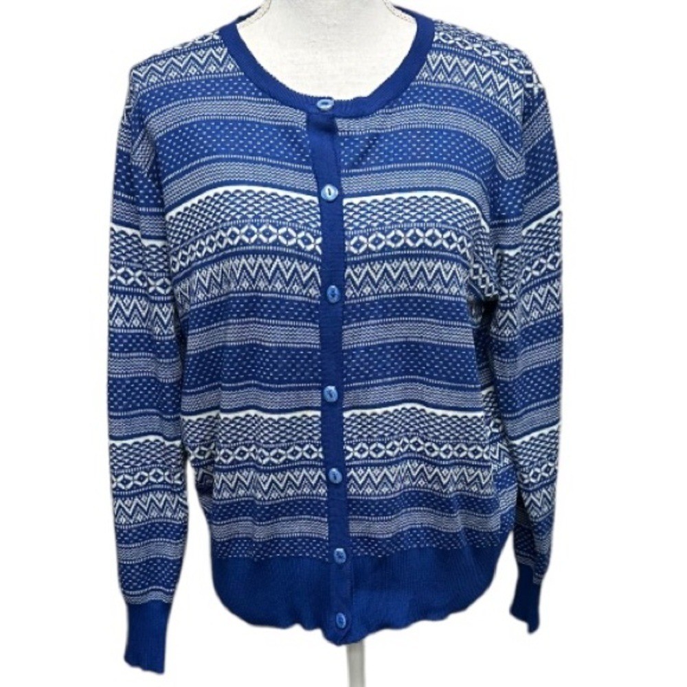 Jon & Anna Vintage Nordic Blue White Sparkly Buttons Cardigan Size 3X