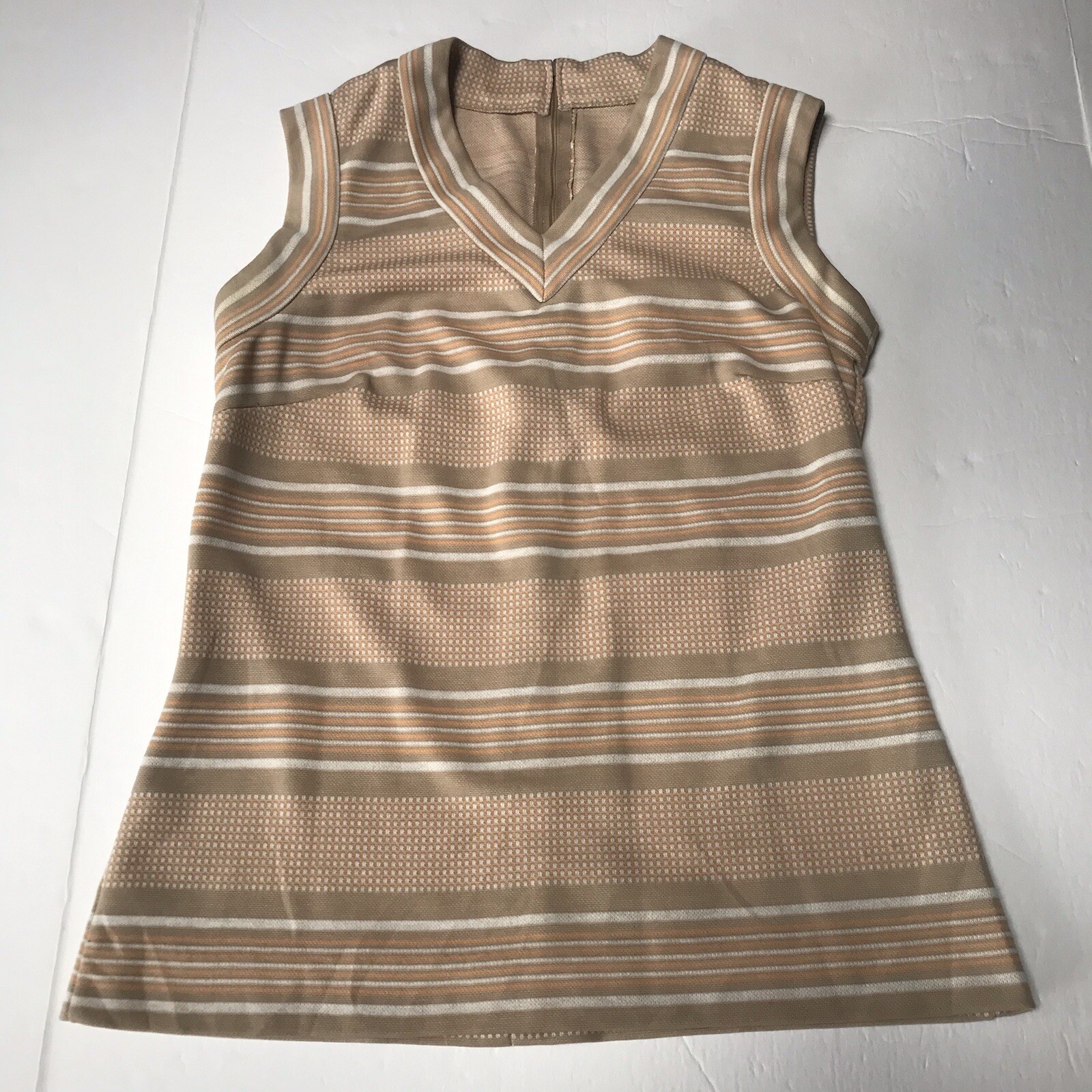Vintage 60s 70s Women Small Medium Top Striped Knit Tennis Preppy Mod Beige Tank