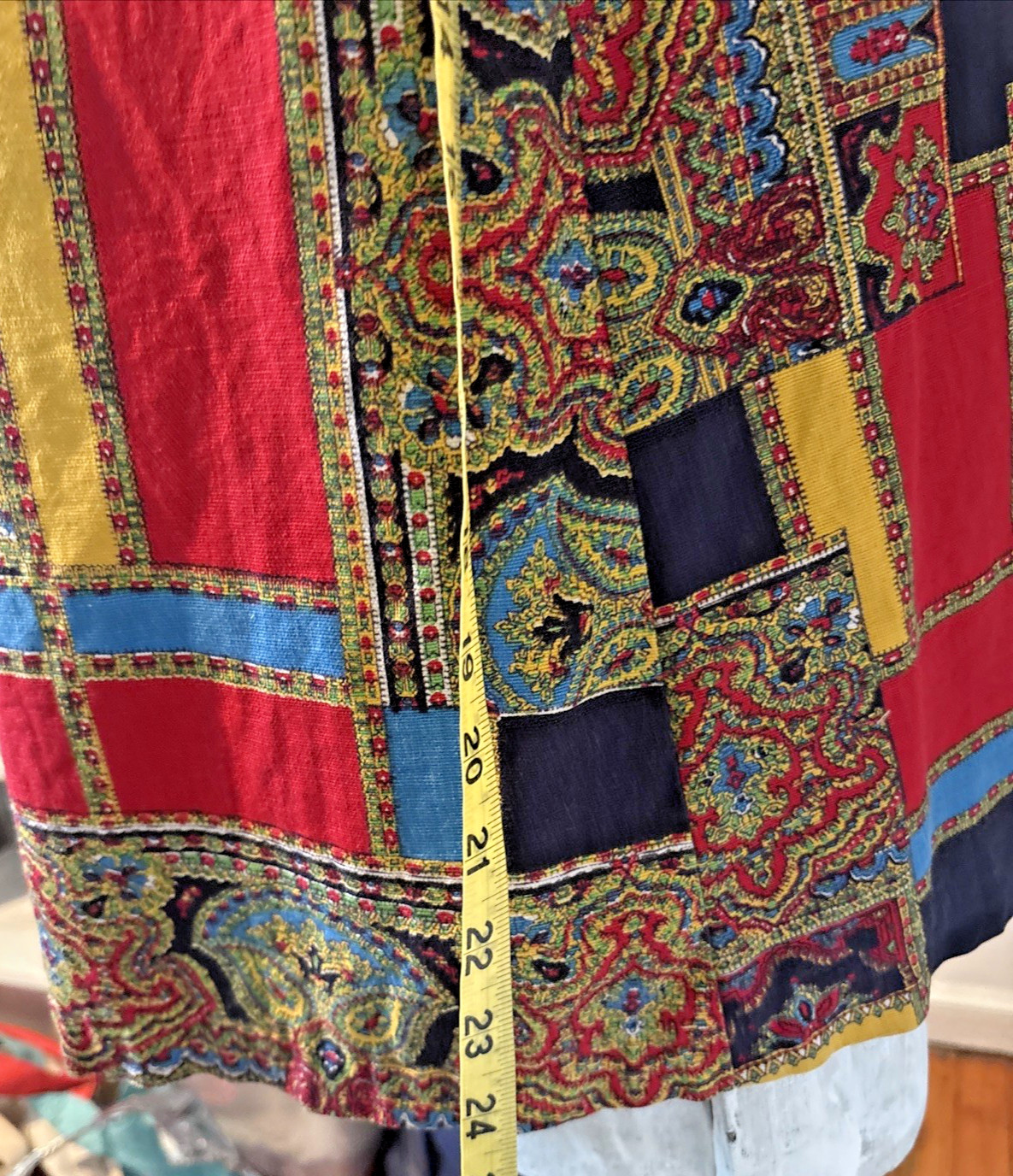 Vintage Tunic Vest Top L California 1970 Pop Color Groovy Paisley Brass Buttons