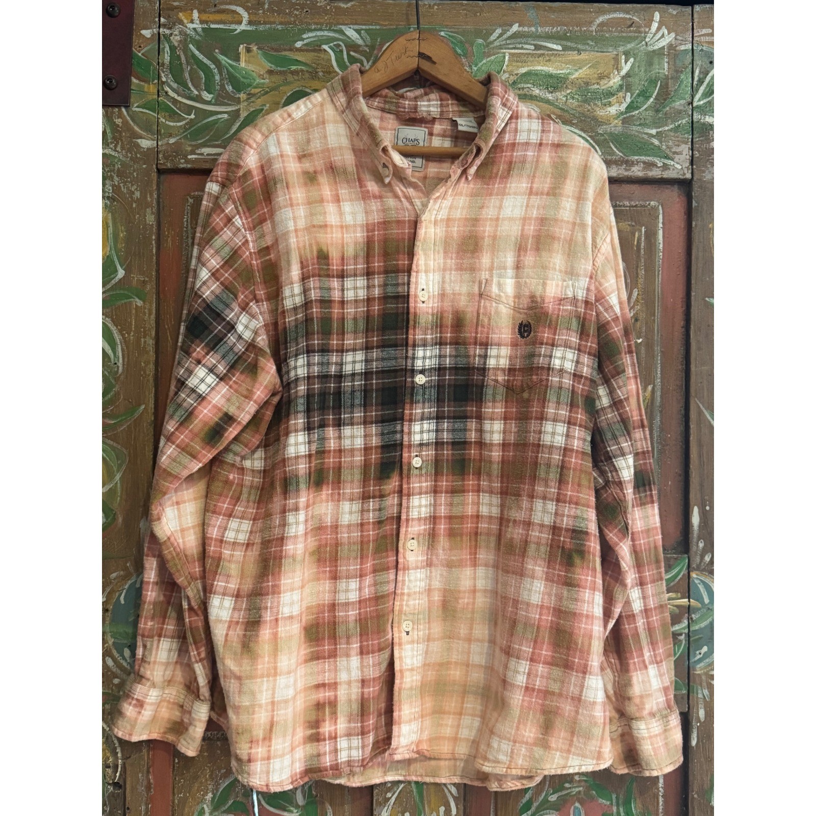 Upcycled Bird Rose Flannel Shirt XXL Cotton Folk Art Grunge