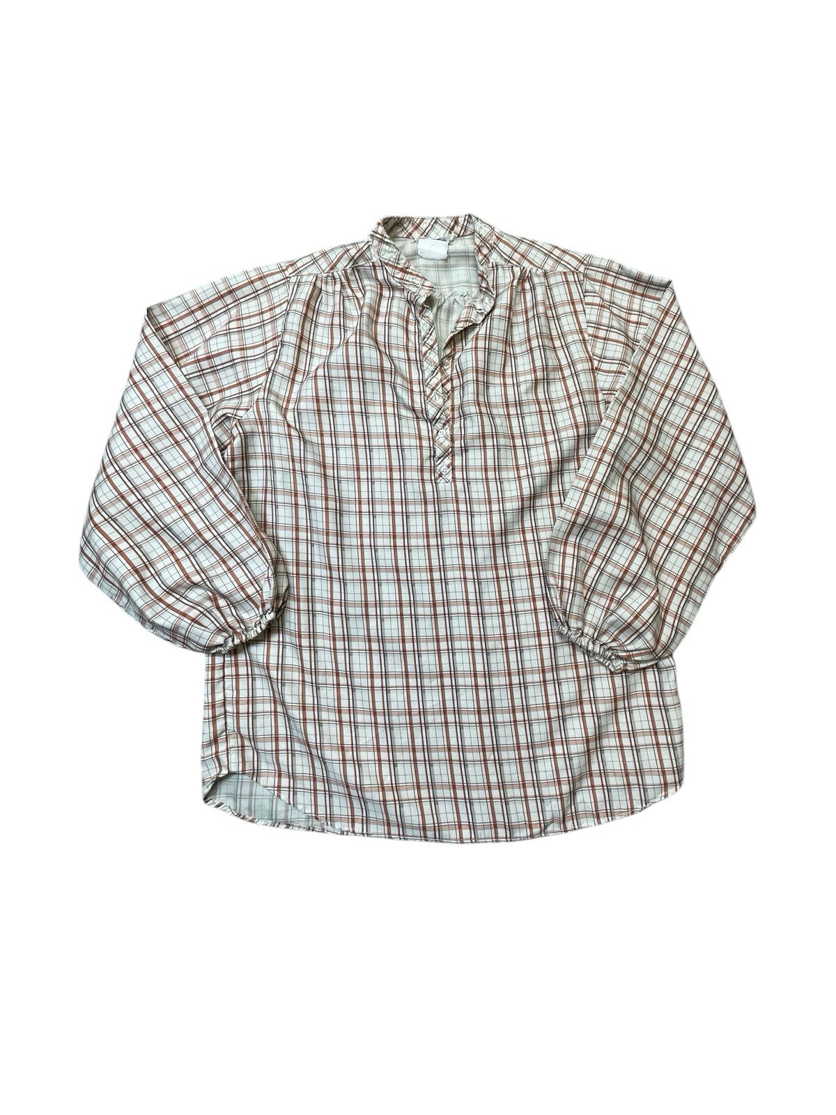 Vintage 1970s College Conn. Plaid Balloon Sleeve Boho Blouse