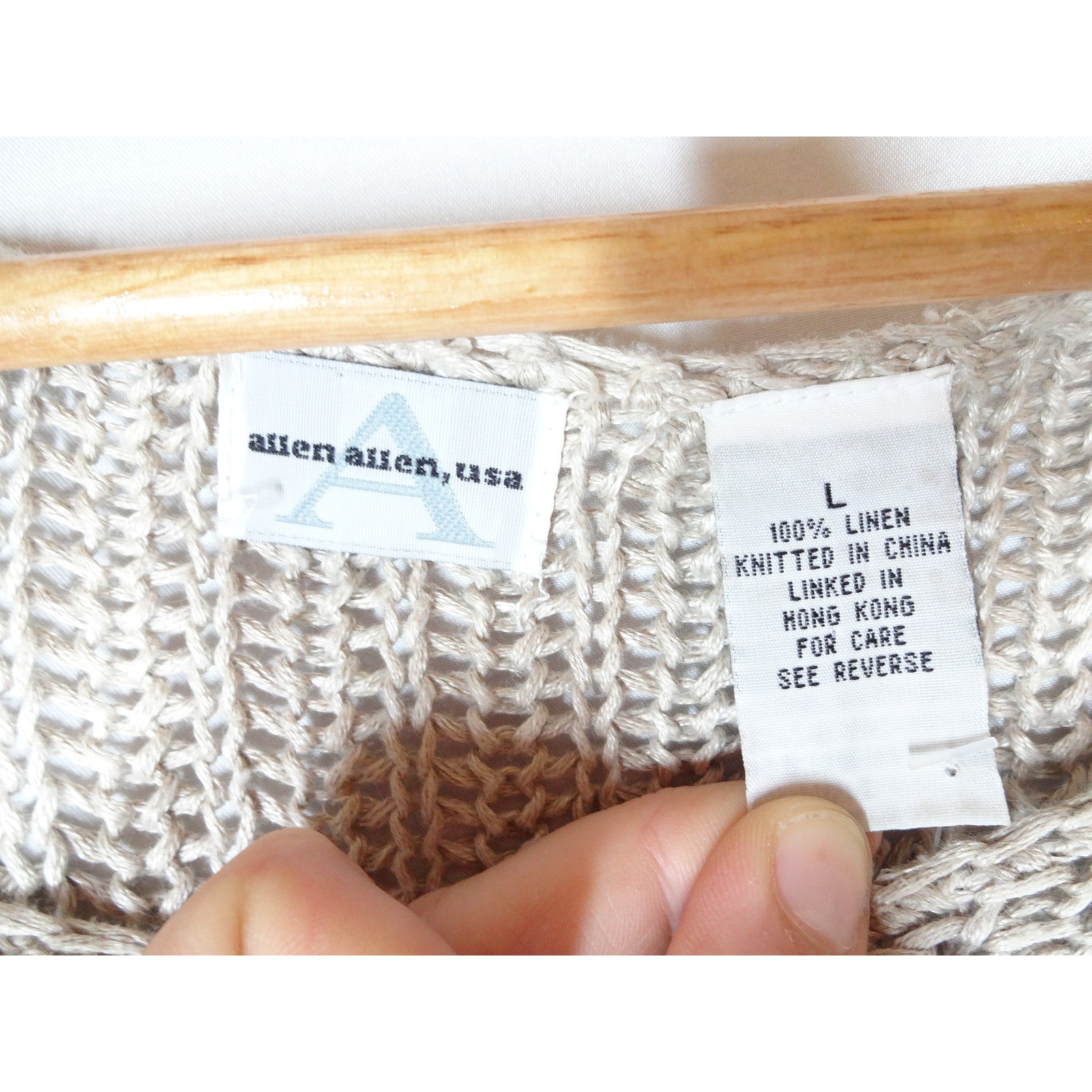 VTG Allen USA Sweater Large Oatmeal Open Knit Boho Linen Tunic Layering Lagen