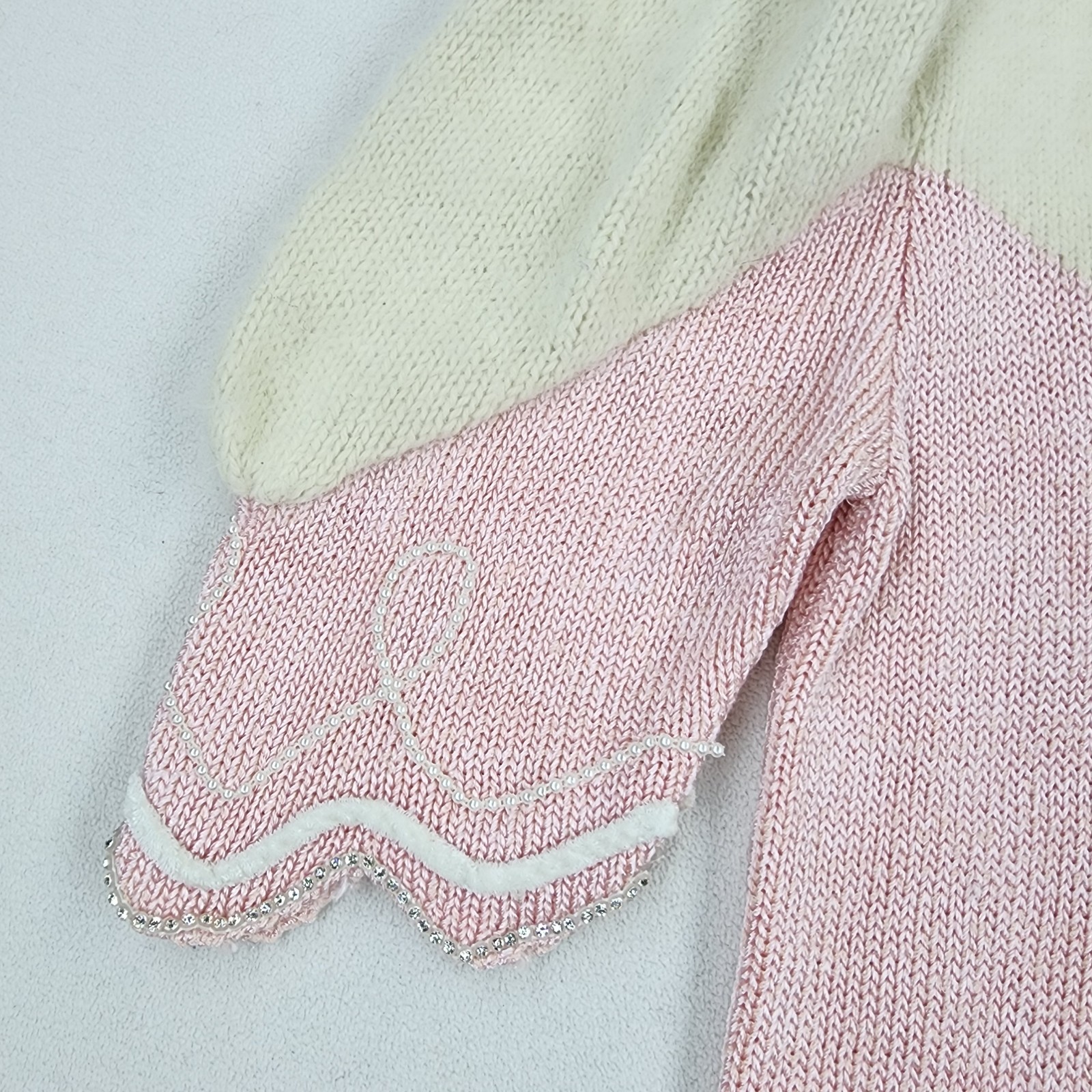 Vtg 80s DACANI Pink Knit Skirt Sweater Set Rhinestones Angora Shoulders Beaded