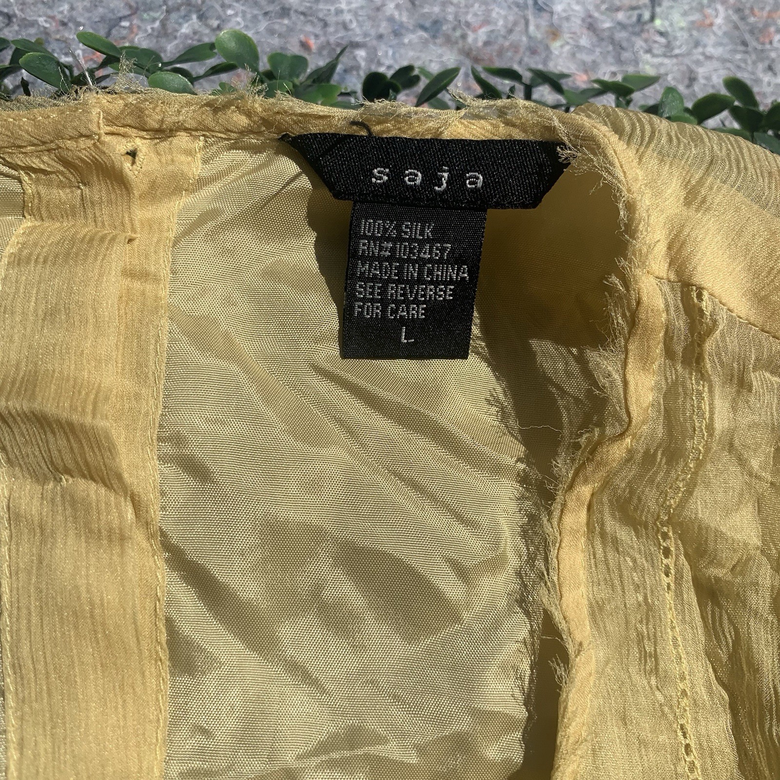 As Is vintage 90s Y2K designer yellow gold silk chiffon crop blouse top