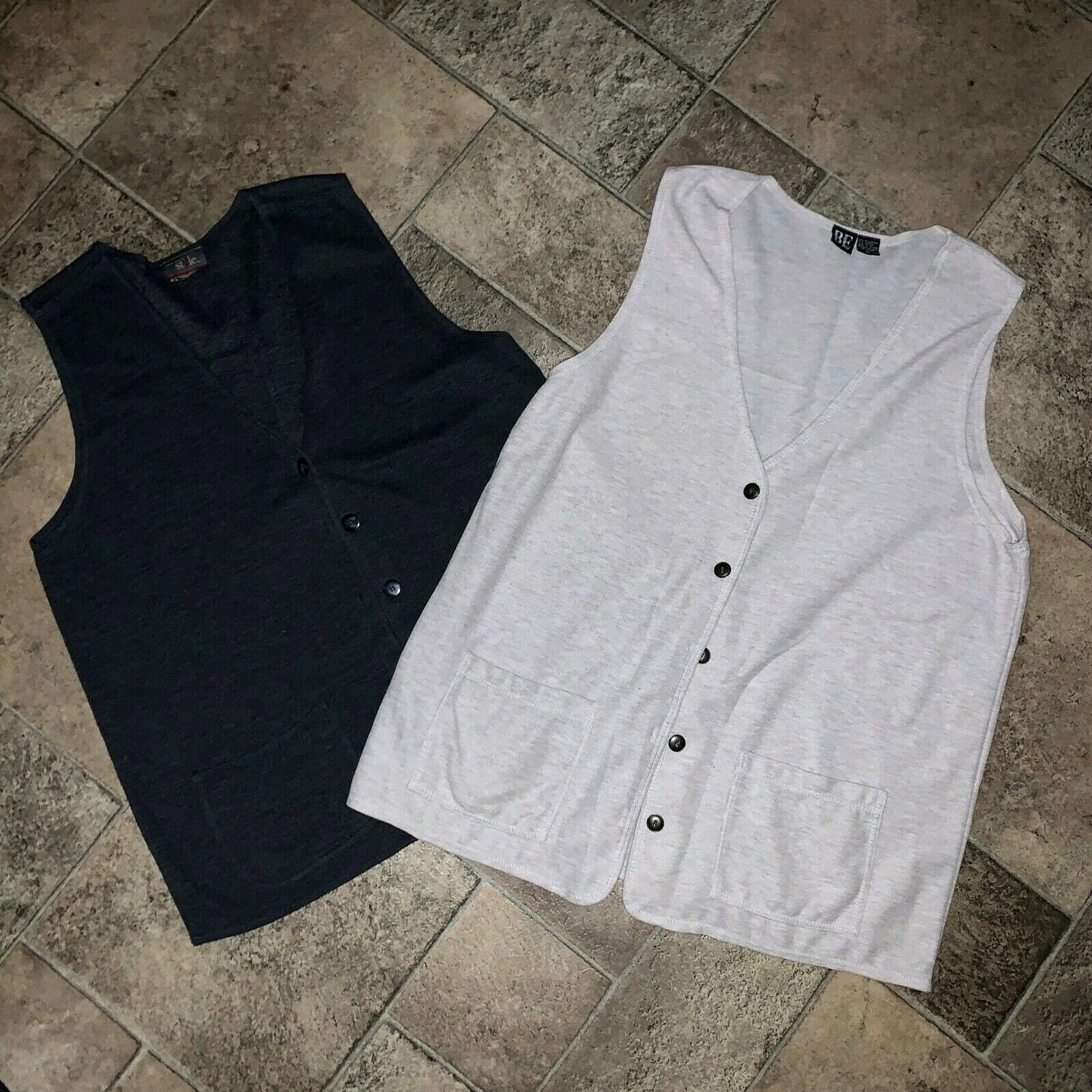 B.E. Basic Editions & New York Style Gray Off White Vest Sz L LOT of 2 ❤️eb15m2