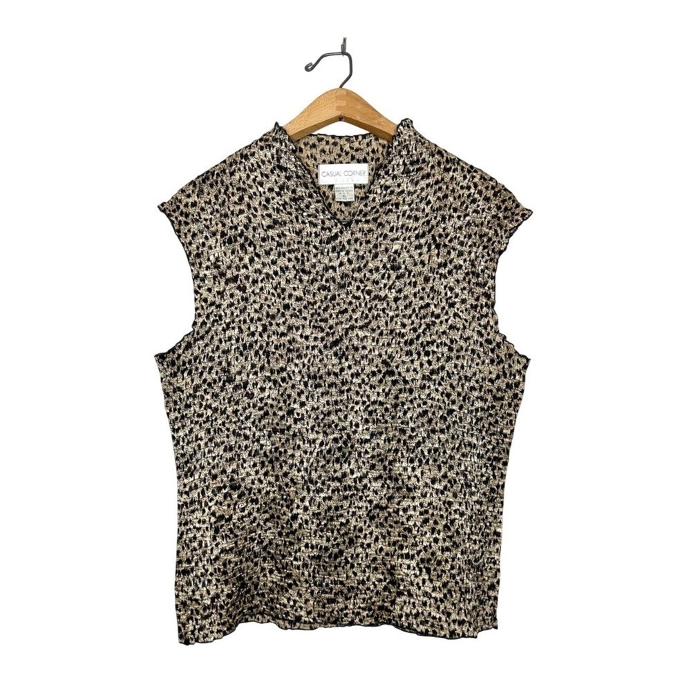 Vintage Casual Corner 90’s Crinkle Fabric Leopard Animal Print Sleeveless Top XL