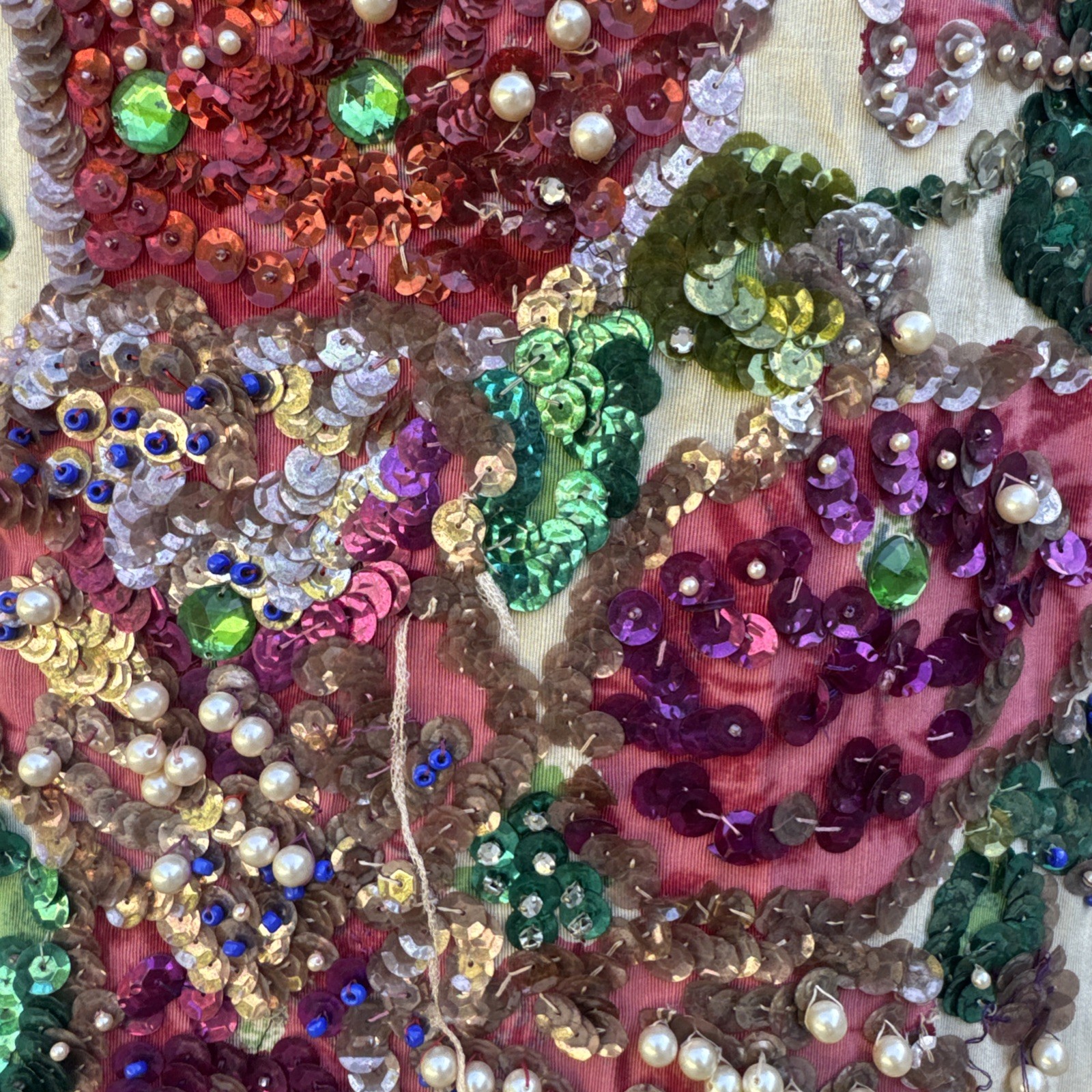 Vintage 1930s Painted Skirt Rhinestones Beading Pearls Flower Showgirl Burlesque