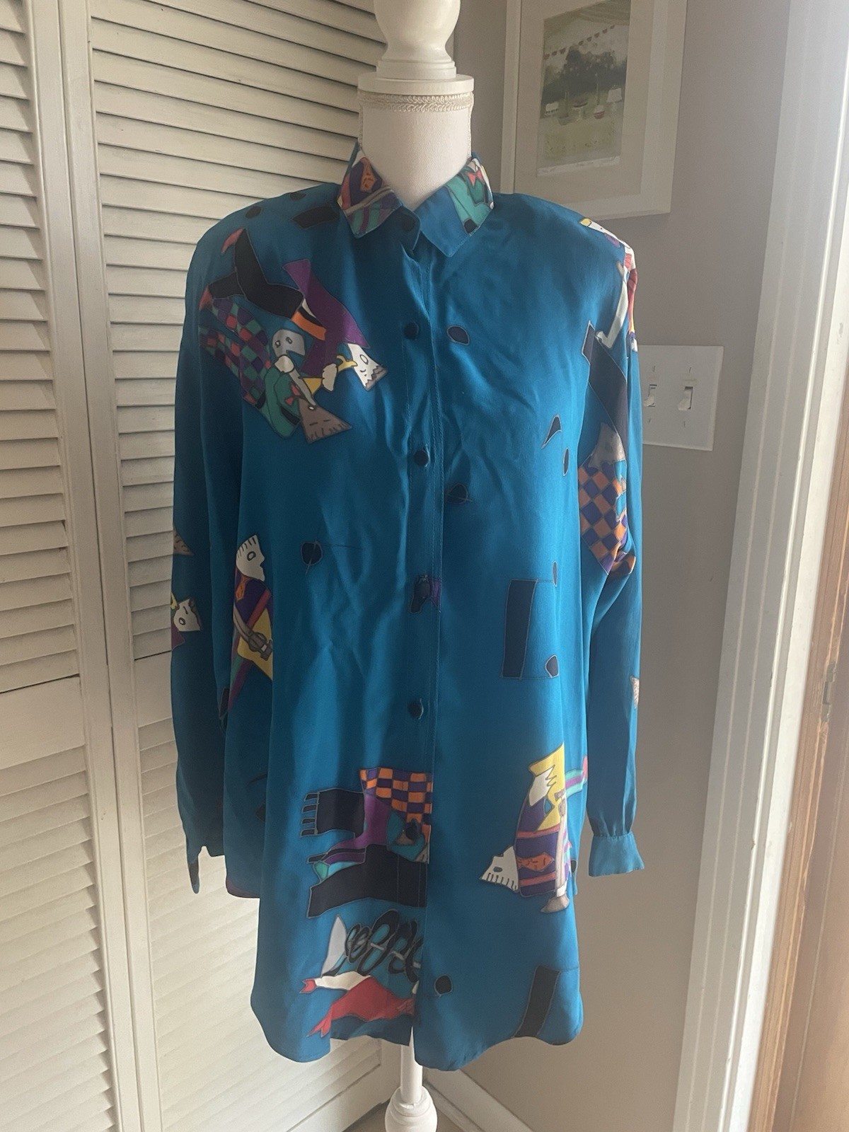 Vintage Silkscapes Appligue Art to Wear Oversized Tunic Silk Blouse Top O/S