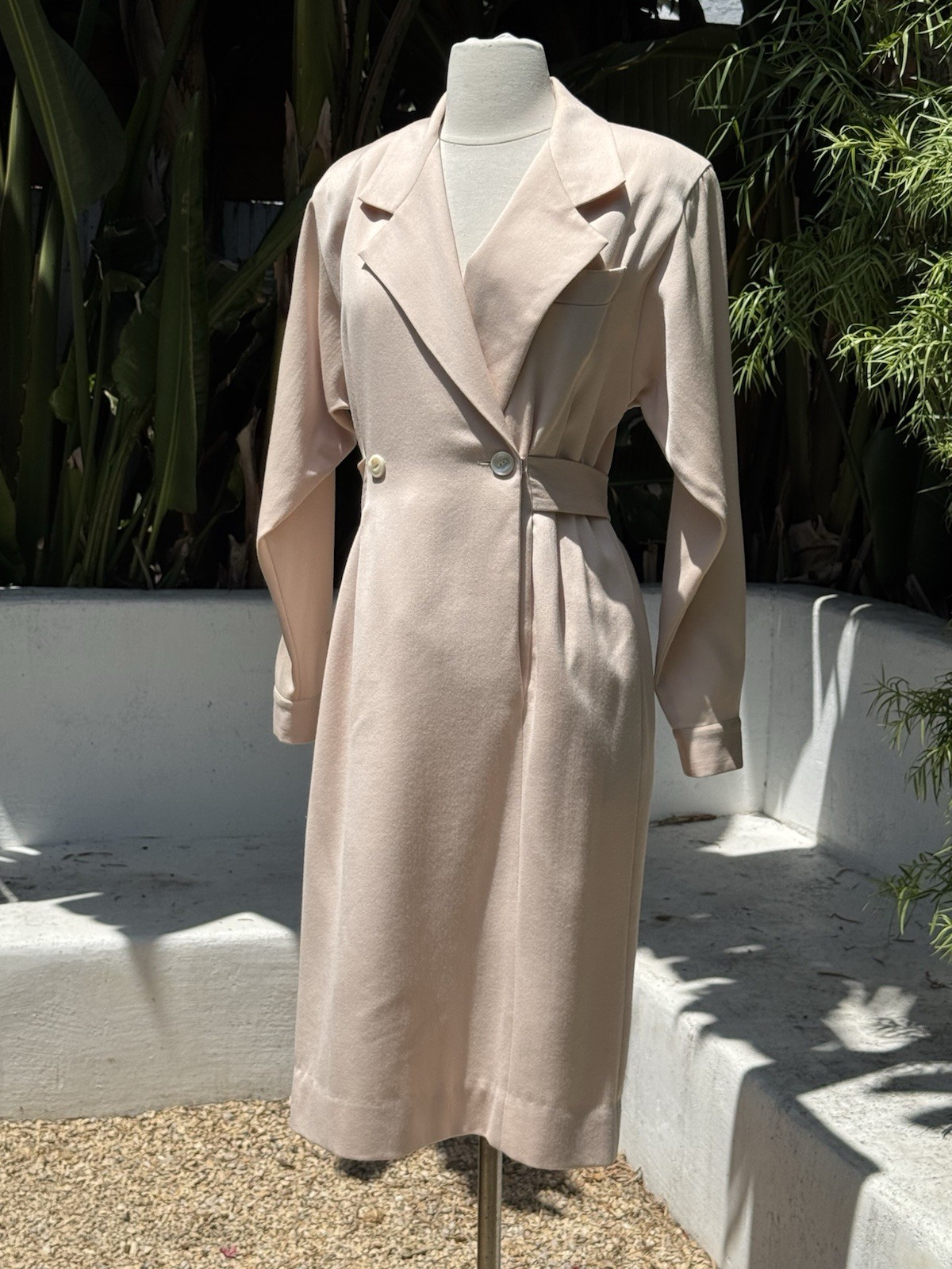 Vintage 1980s Pencil Wool Dress Liz Claiborne Beige Ivory Long Sleeve Dress