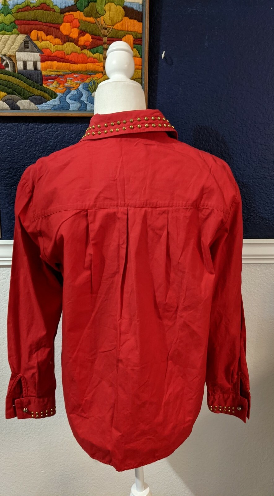 VTG Howard Wolf Dallas Red Western Cowboy Shirt Embellished Studs Sz 10 Medium M