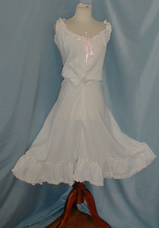 Frilly Antique Dress Slip Victorian 1890 Embroidered White Cotton