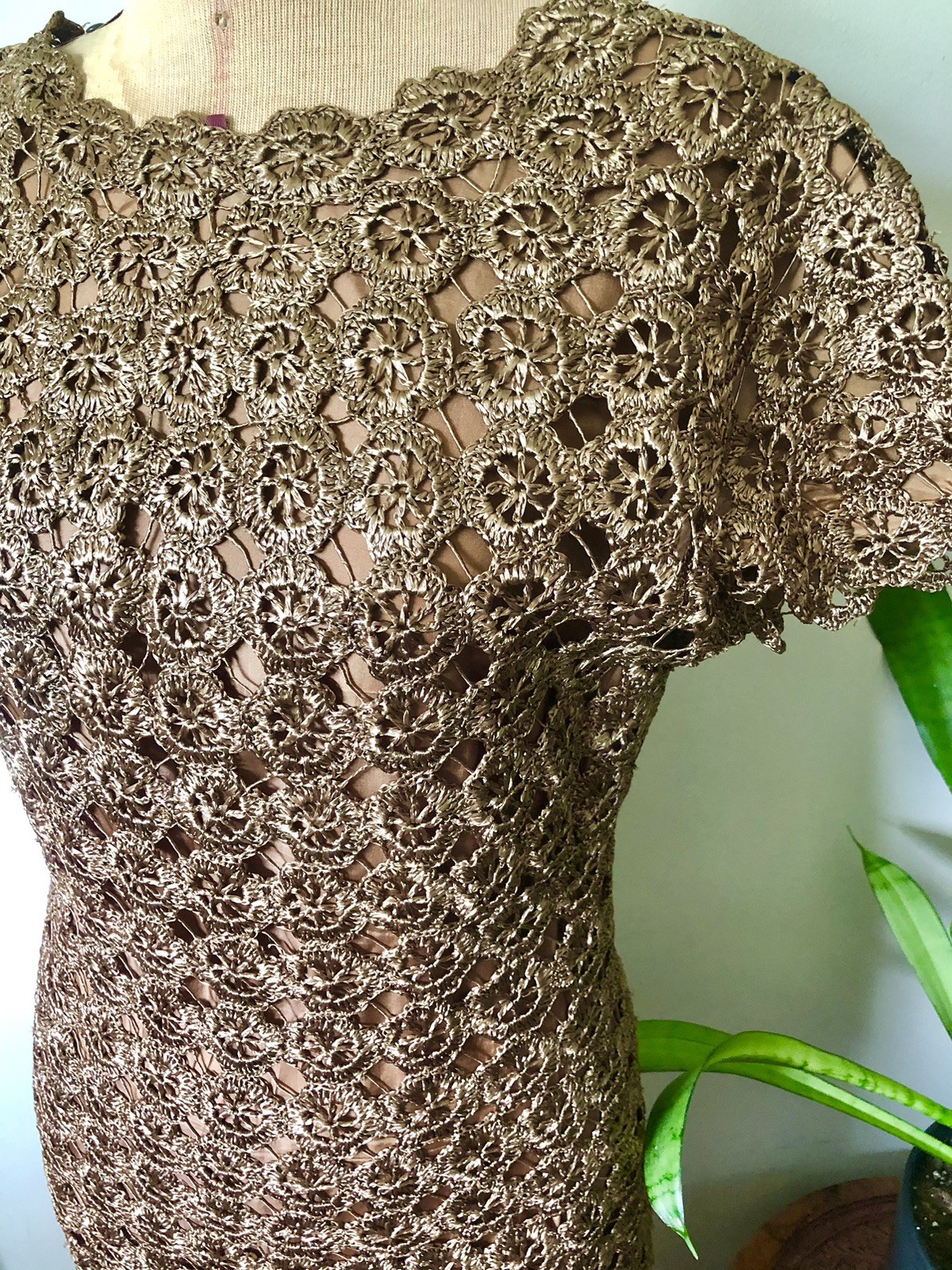 Vintage Italian Woven Raffia Latte Brown Dress