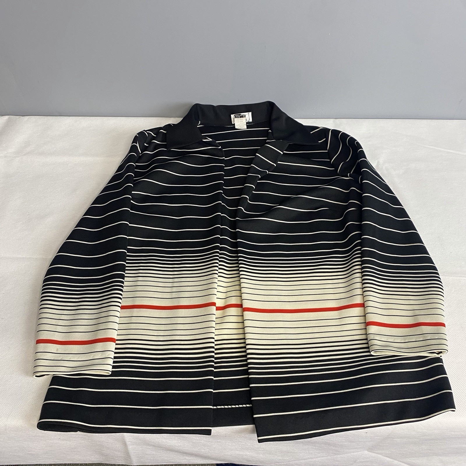Vintage 70s Pepper tree Open Front Poly Jacket Women 18.5 Black White Red Flaw