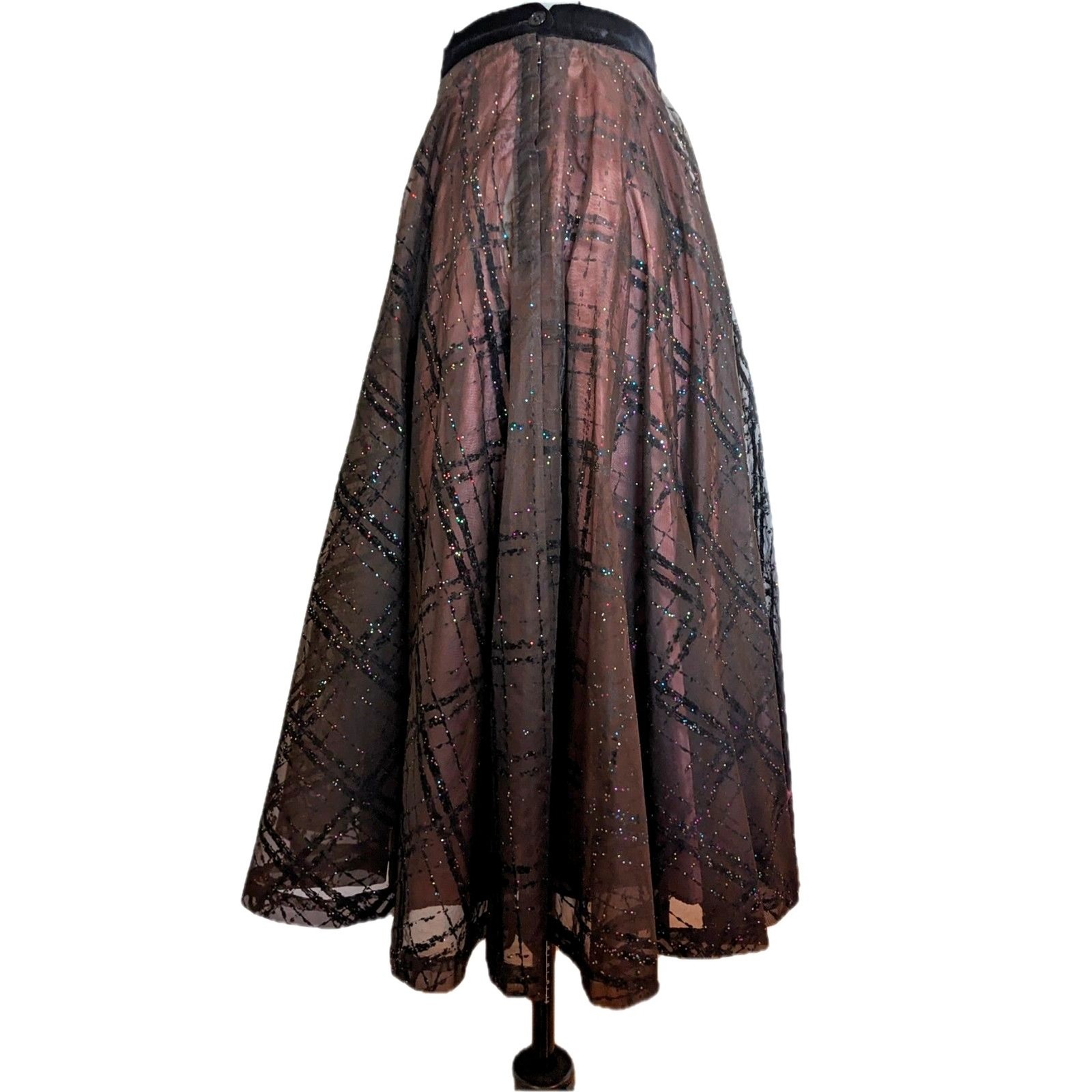 VTG Velvet Flocked Organza & Satin Glitter Embellished Evening Circle Skirt, 2/4