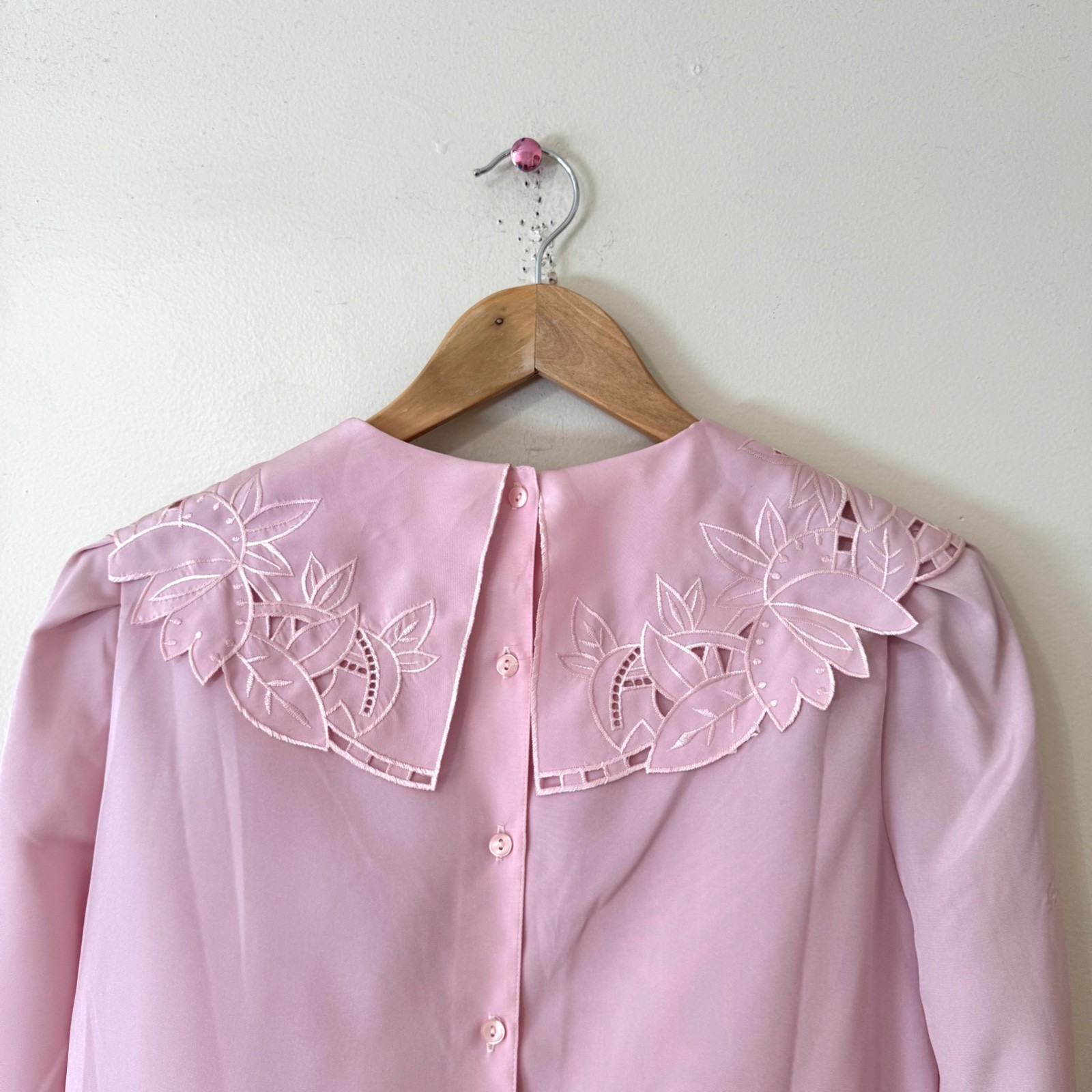 Vintage 80s Pink Blouse Large Lace Collar NWT Deadstock Nicola Petite Size 6P