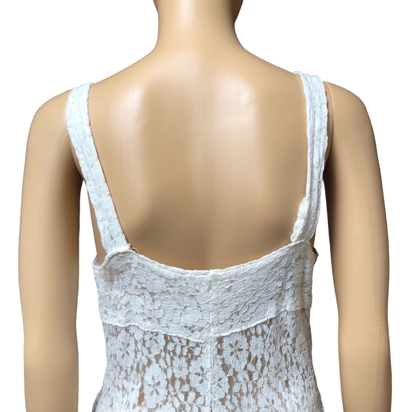 Vintage 30s White Lace Nightgown Gown Dress Sheer Sleeveless Lingerie Repair