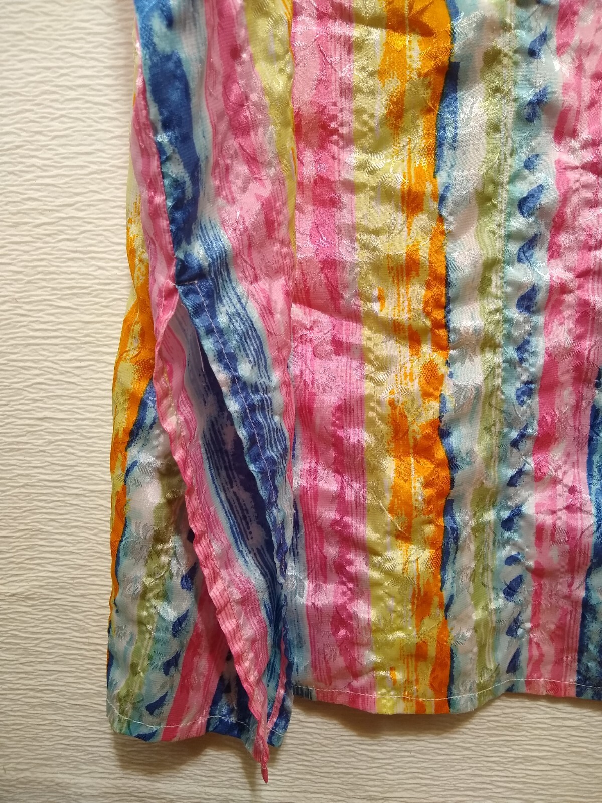 SITA ~ Floral Rainbow Striped V-Neck Kaftan Dress Moo Moo – One Size – Vtg 70’s