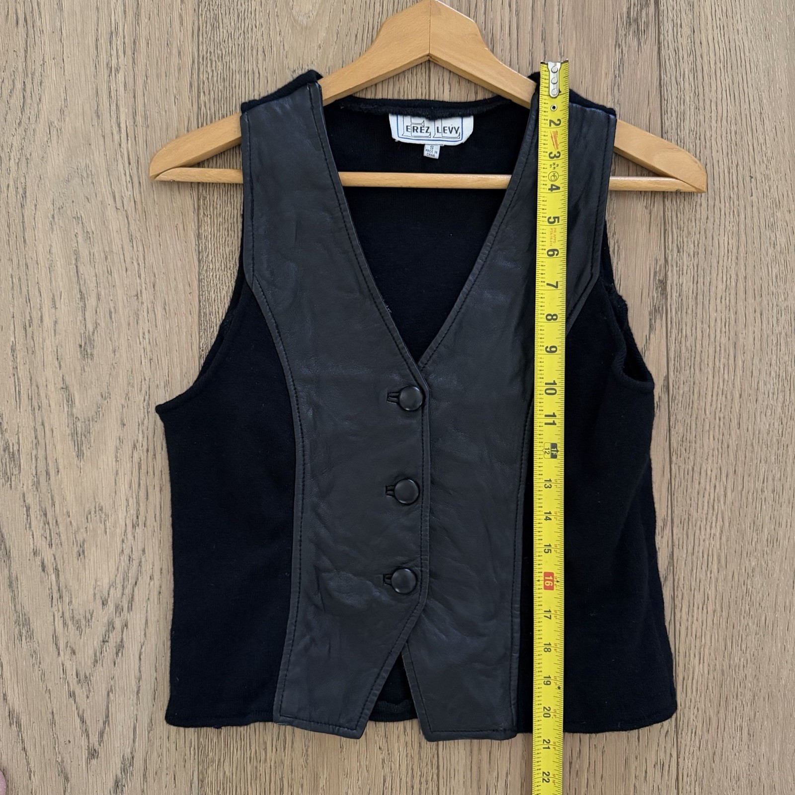 Vintage Erez Levy Black Leather & Wool Vest Women’s Small Minimalist 90s