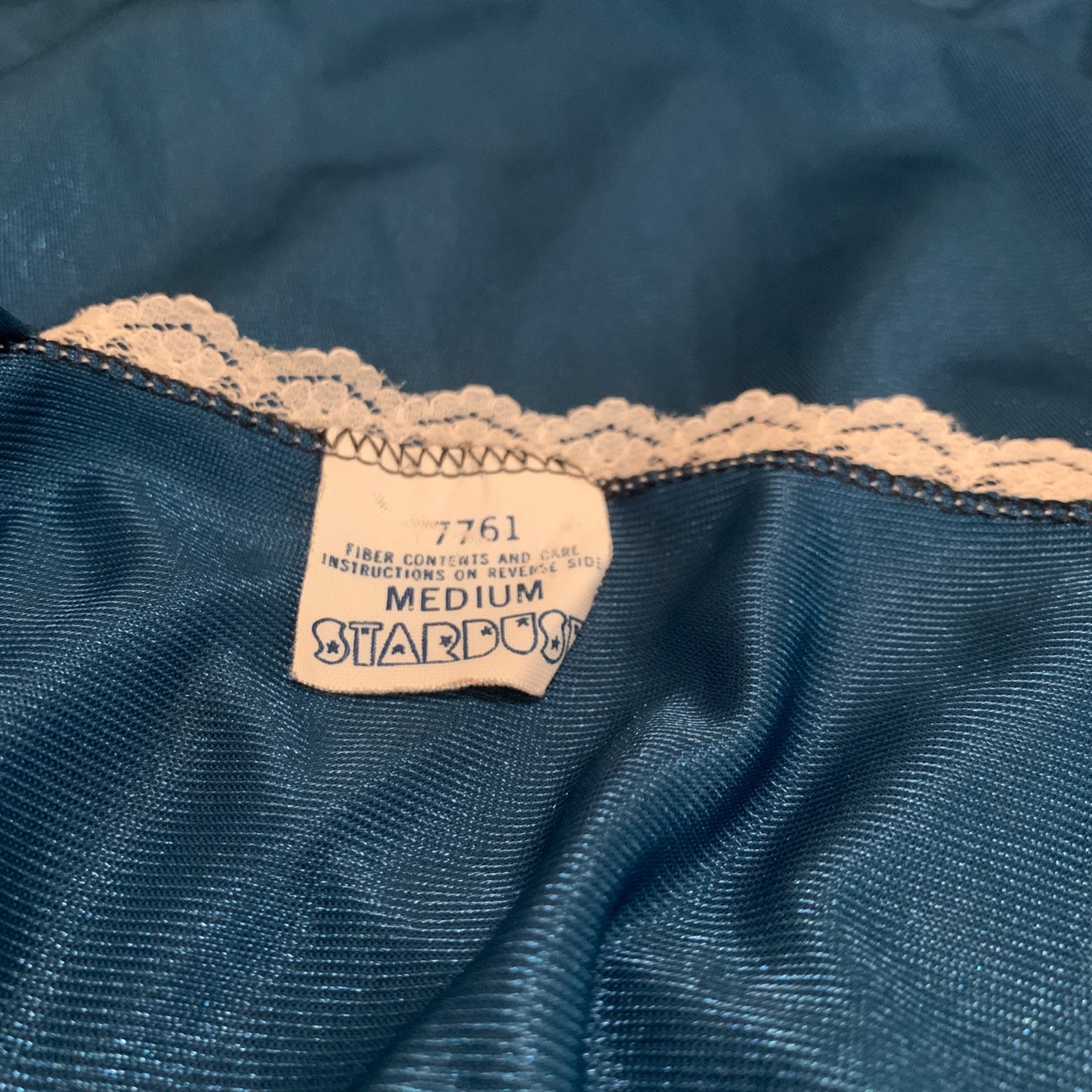 Vintage Stardust Long Teal Nightgown & Robe Set Lace Trim Modest 100% Nylon Sz M